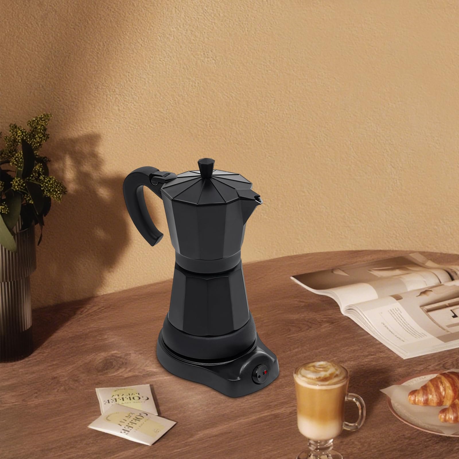 Macchina da caffè, caffettiera elettrica con base, 480 W, capacità 300 ml, per la preparazione di cappuccino, latte, caffè americano e altro ancora