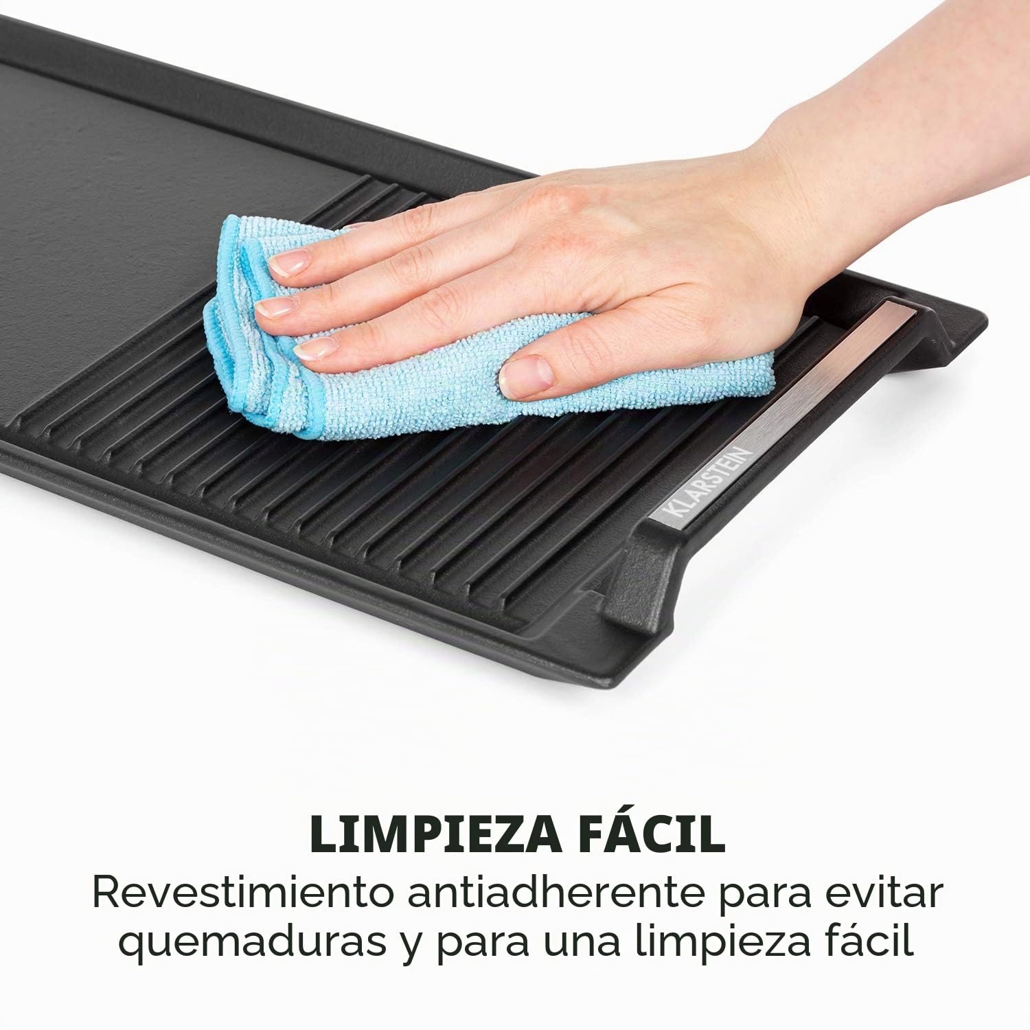 Klarstein Delicatessa Grill Pan - Placa de parrilla, Accesorio para placas de inducción, 43,5 x 23 cm, Mitad grill, Mitad plancha, Asas cool-touch, Hierro, Capa antiadherente, Negro