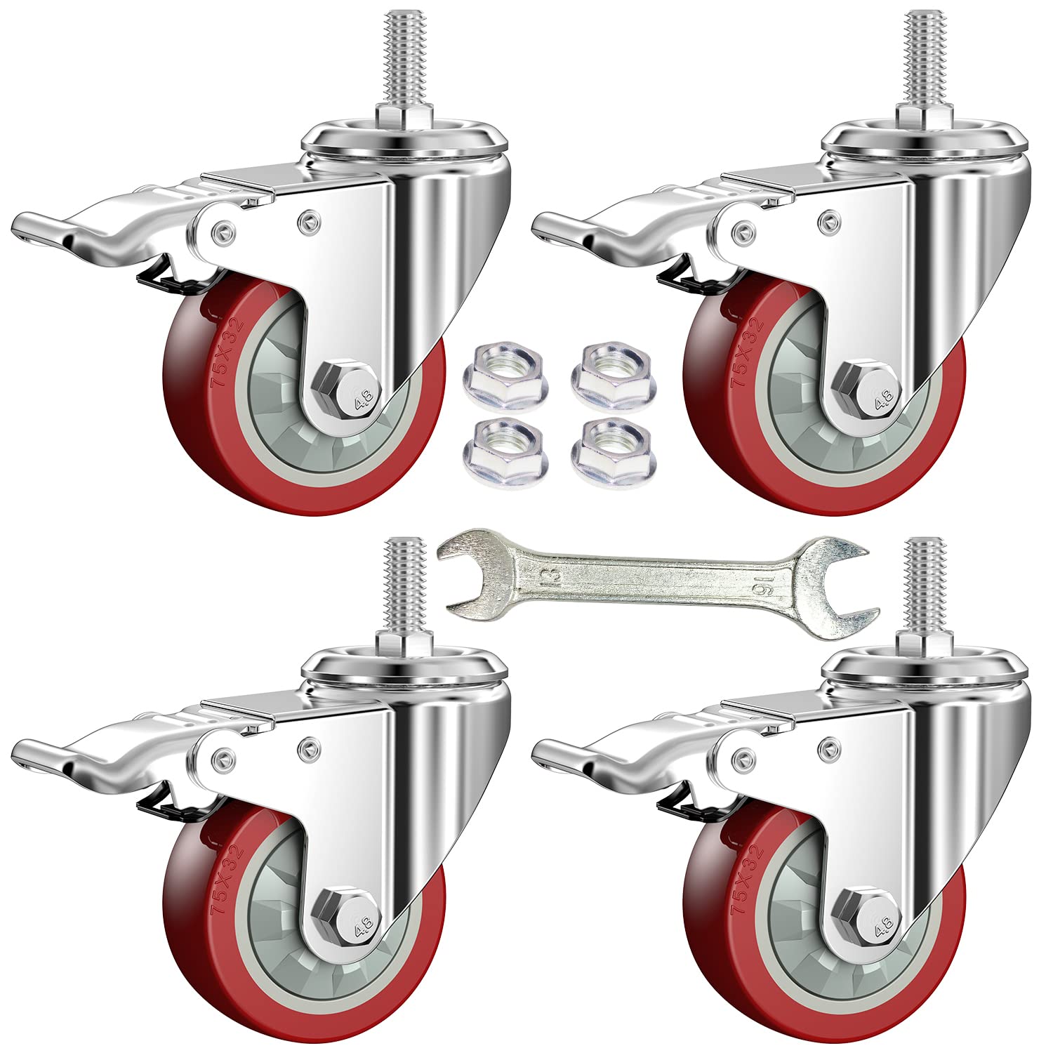DICASAL 3 Inch Heavy Duty Stem Casters 360 Degree Swivel Thread Wheels