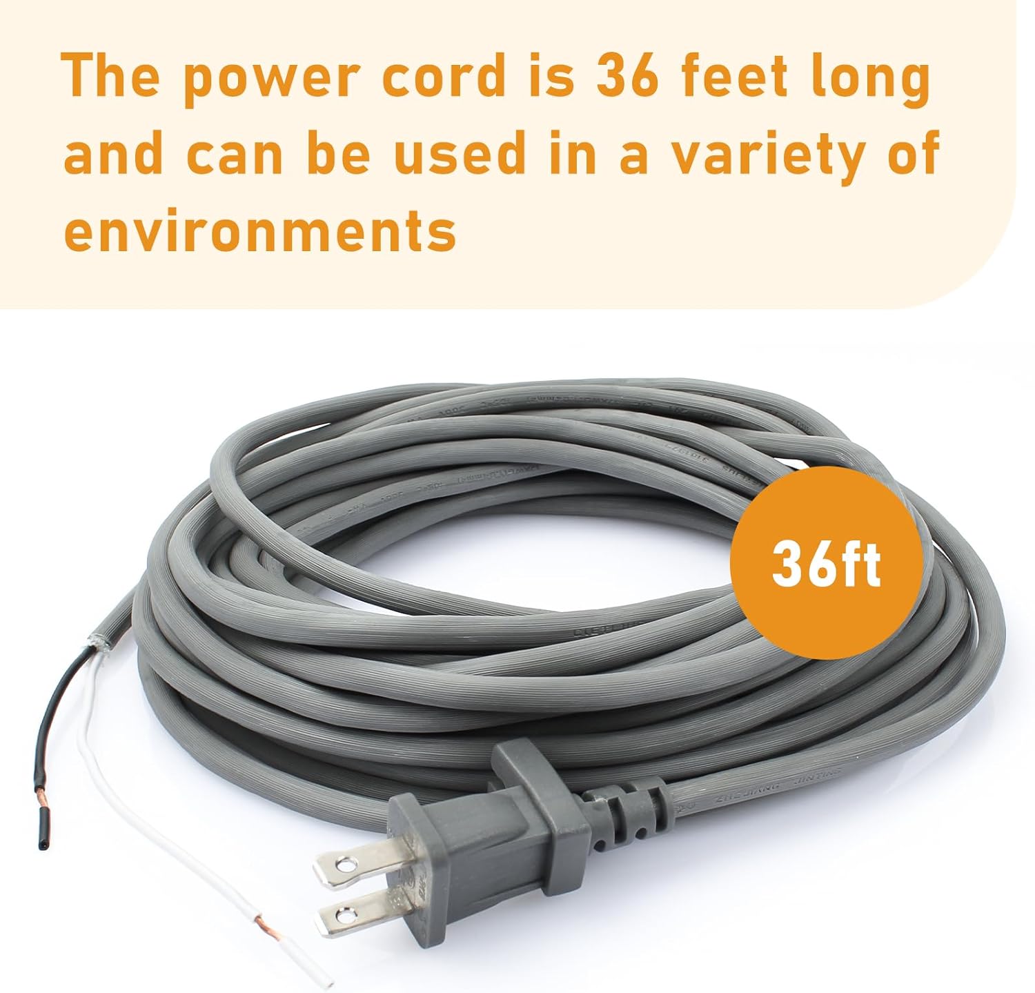 36ft Power Supply Cord for Hoover All Upright Corded Vacuum Cleaner, Replace H71300, UH74220PC, UH30651, CH53010 and Other Model Power Cords. Voltage 120V, Input Current 15A, Wattage 1800W