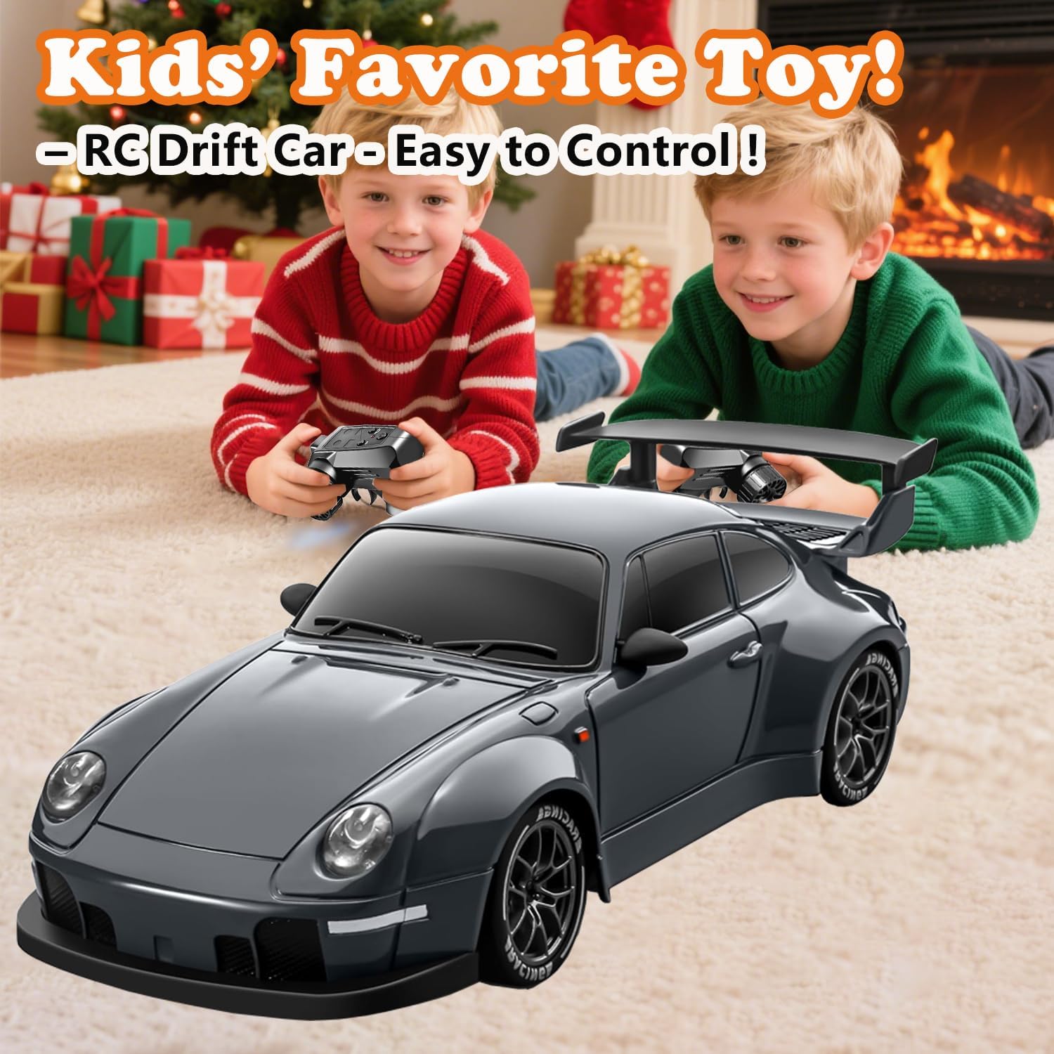 RC Drift Car, 1:24 Scale Remote Control Vehicle with LED Lights,Drifting Tires＆Two Batteries, Racing Sports Toy Idea Gift for Adults Boys Girls and Kids