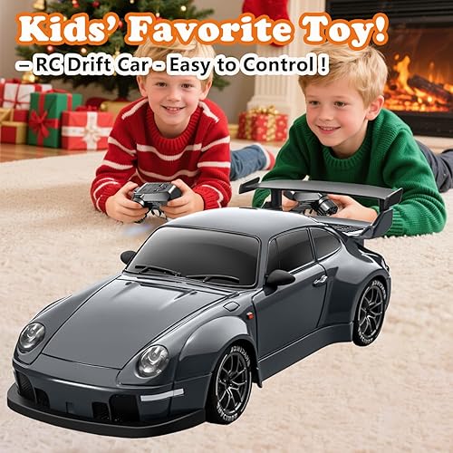 Miniatura 8 de Auto de deriva a control remoto, escala 124 con luces LED, neumáticos de deriva y dos baterías, juguete deportivo de carreras, regalo ideal para