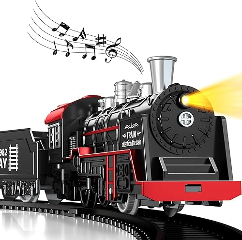 EPPO Mini pistas de tren, 13 piezas de juguetes de tren eléctrico con luces y sonidos, tren de juguete retro clásico locomotora de vapor, juguetes