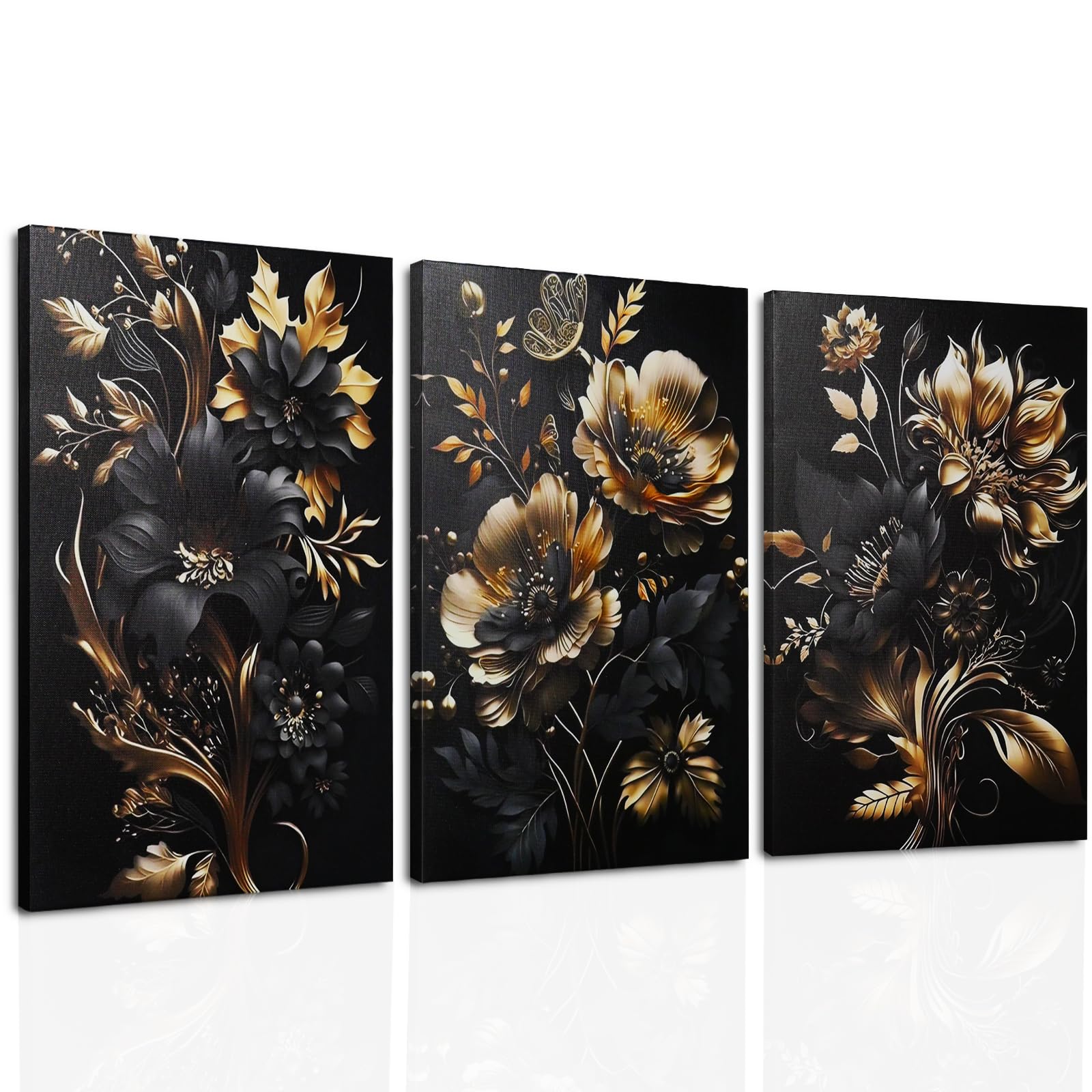 milaosk 3 Canvas Wall Art Black and Gold Pictures Prints Modern Posters