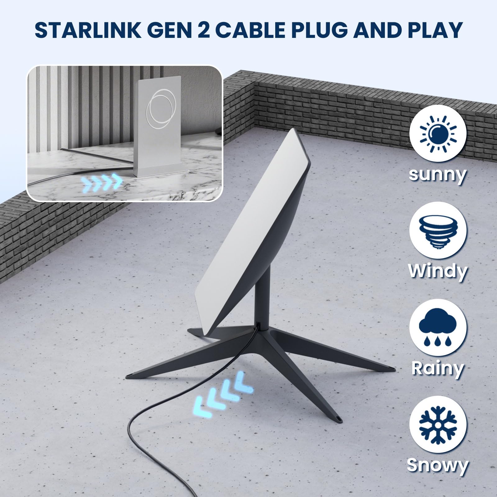 Starlink Internet - Kit di cavo di ricambio satellitare per Starlink Satellite rettangolare V2, cavo di prolunga Starlink con tappi terminali accessori Starlink impermeabile grigio (91 m)