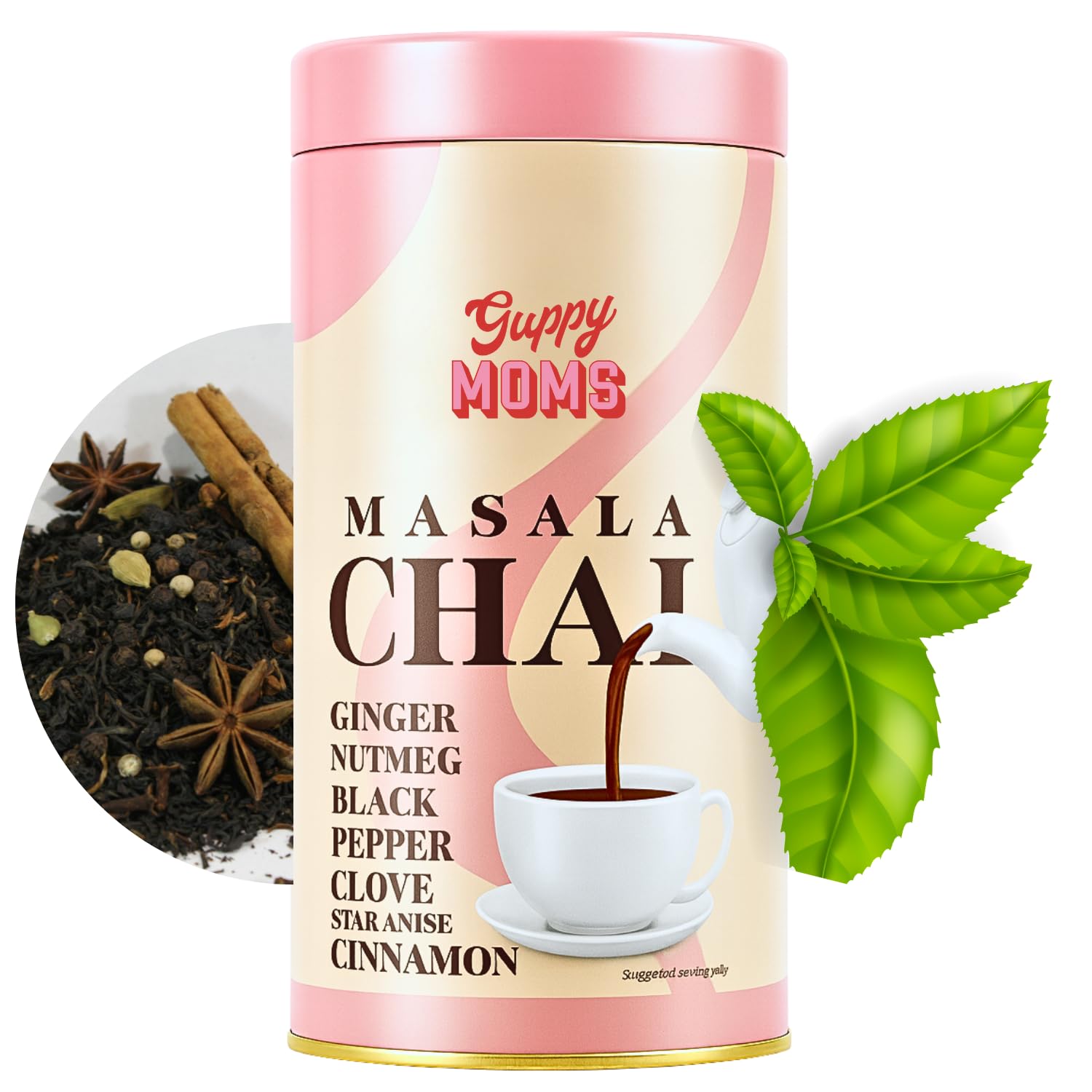 Guppy Moms Masala Chai with Ginger, Pepper, Nutmeg, Aromatic Masala Granules Chai Patti | Premix Masala Flavor Black Tea - 200 gm