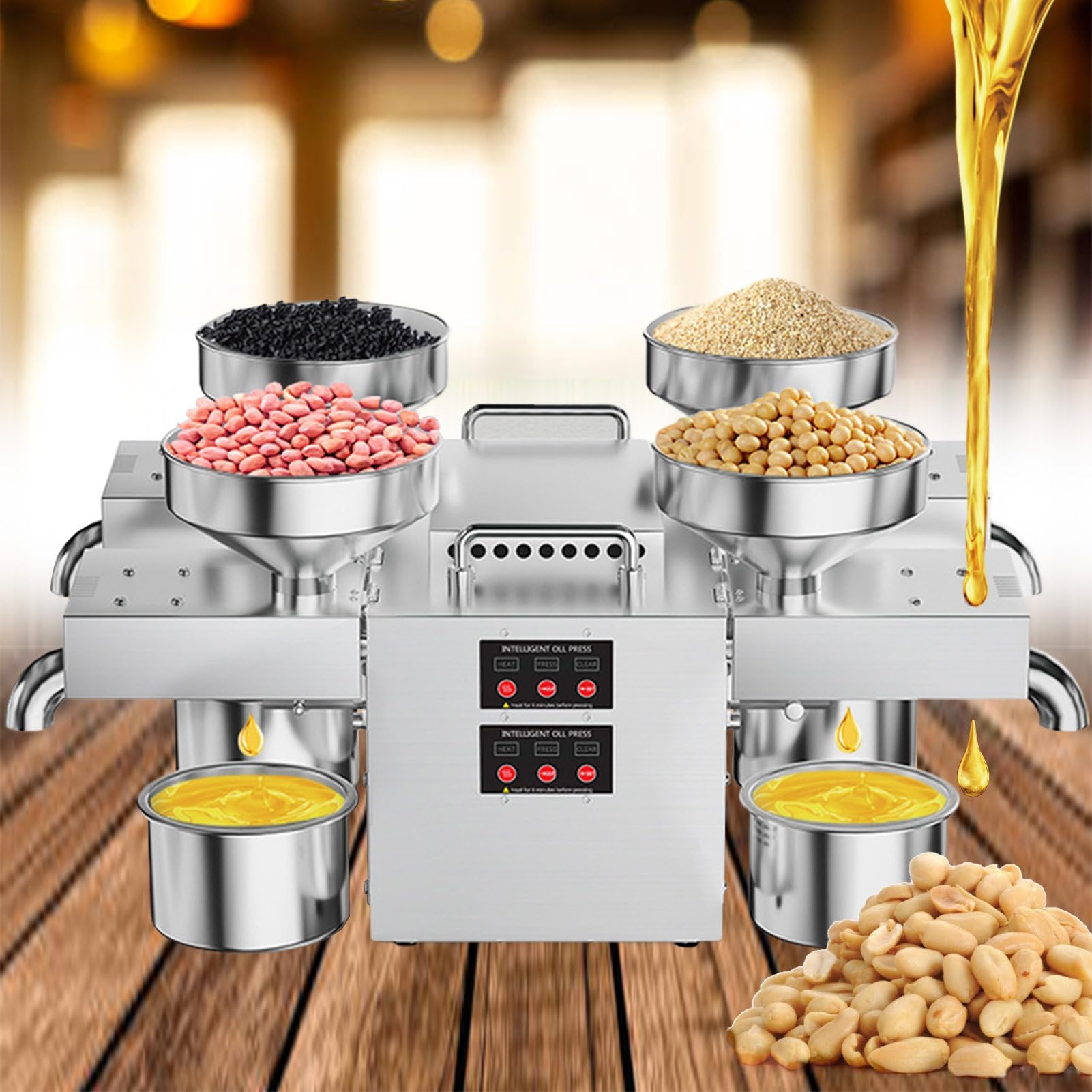 Komercyjna prasa do oleju – 2400 W ekstraktor na gorąco/zimno ze stali nierdzewnej do nasion i oliwek, pojemność 12-25 kg/h przy stałej temperaturze 210°C