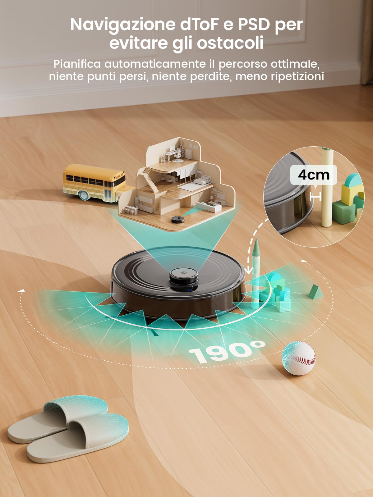 LEFANT M2S Robot Aspirapolvere Lavapavimenti Con Mappatura,10000Pa,240 Minuti,Navigazione Laser dTOF,Tecnologia di Evitamento Degli Ostacoli PSD,Pulizia Personalizzata,Zone Vietate,Nero