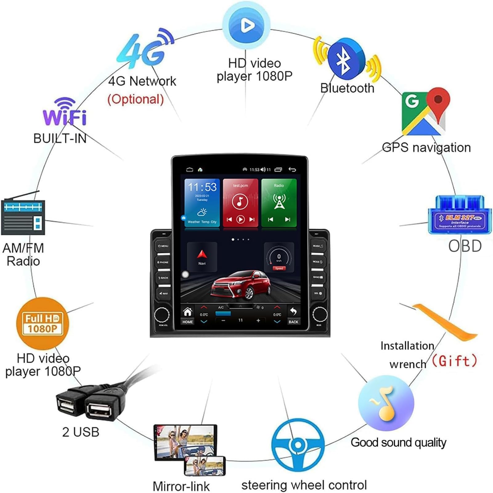 Radio samochodowe z Androidem 15 do samochodu SAT do H-Onda Jazz LHD/RHD (2007-2014) 9,7-calowy Android z odtwarzaczem multimedialnym, Carplay GPS Navigation HiFi BT 5G WiFi SWC, M200s