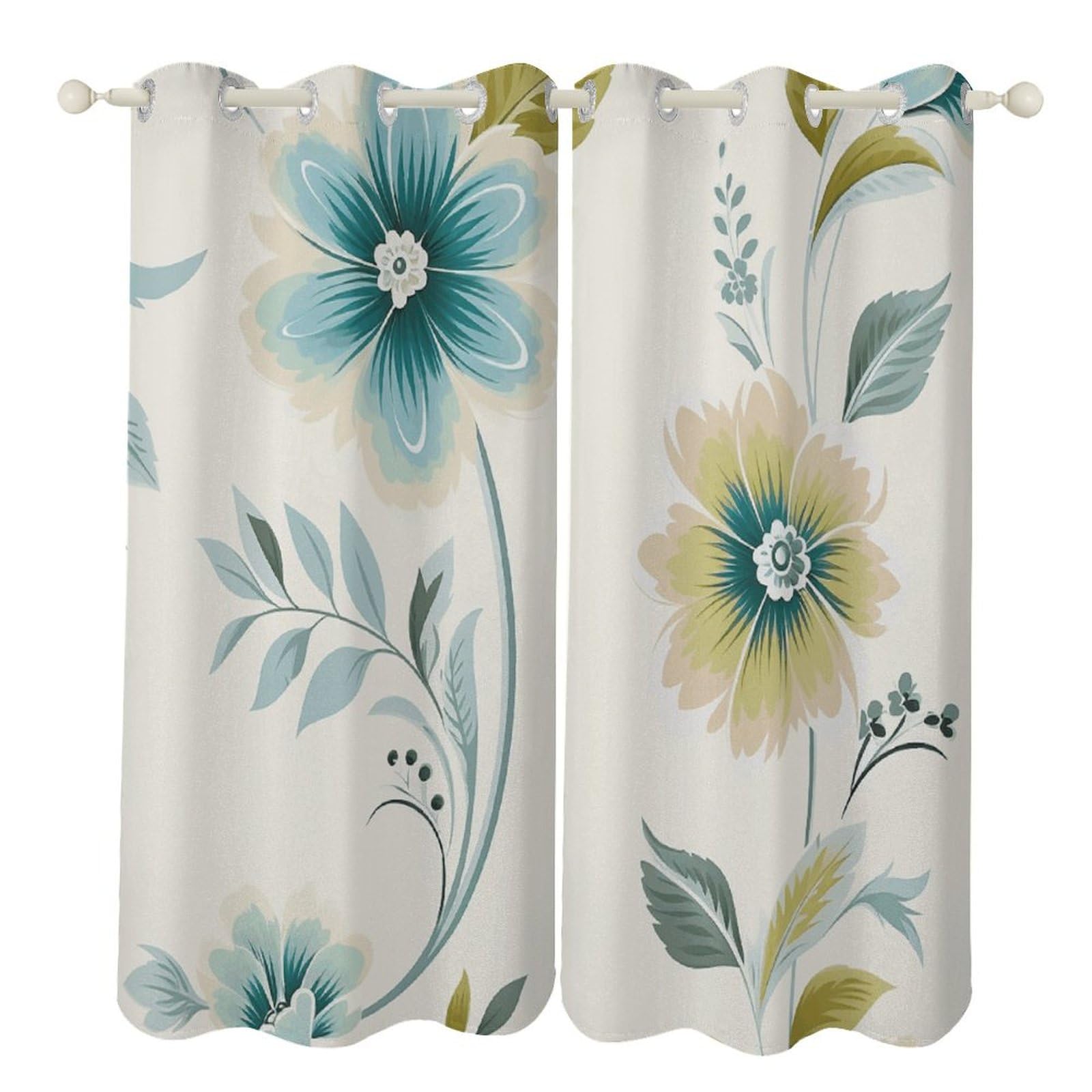 Rideaux occultants motif floral bleu 132x213 cm isolant thermique