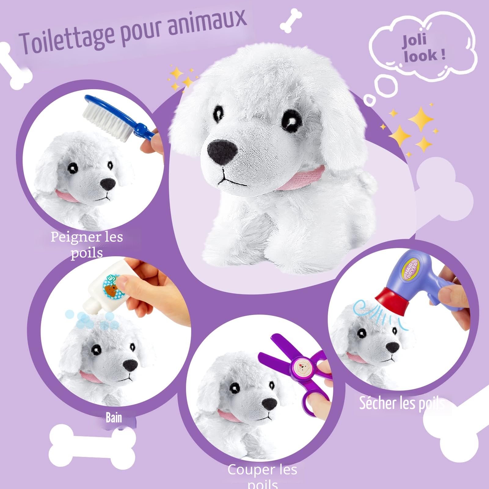 HERSITY Malette Veterinaire Enfant avec Peluche Chien Jeux D'imitation pour Toilettage de Chien Cadeaux d'anniversaire pour Enfants Garçons Filles 3 4 5 Ans