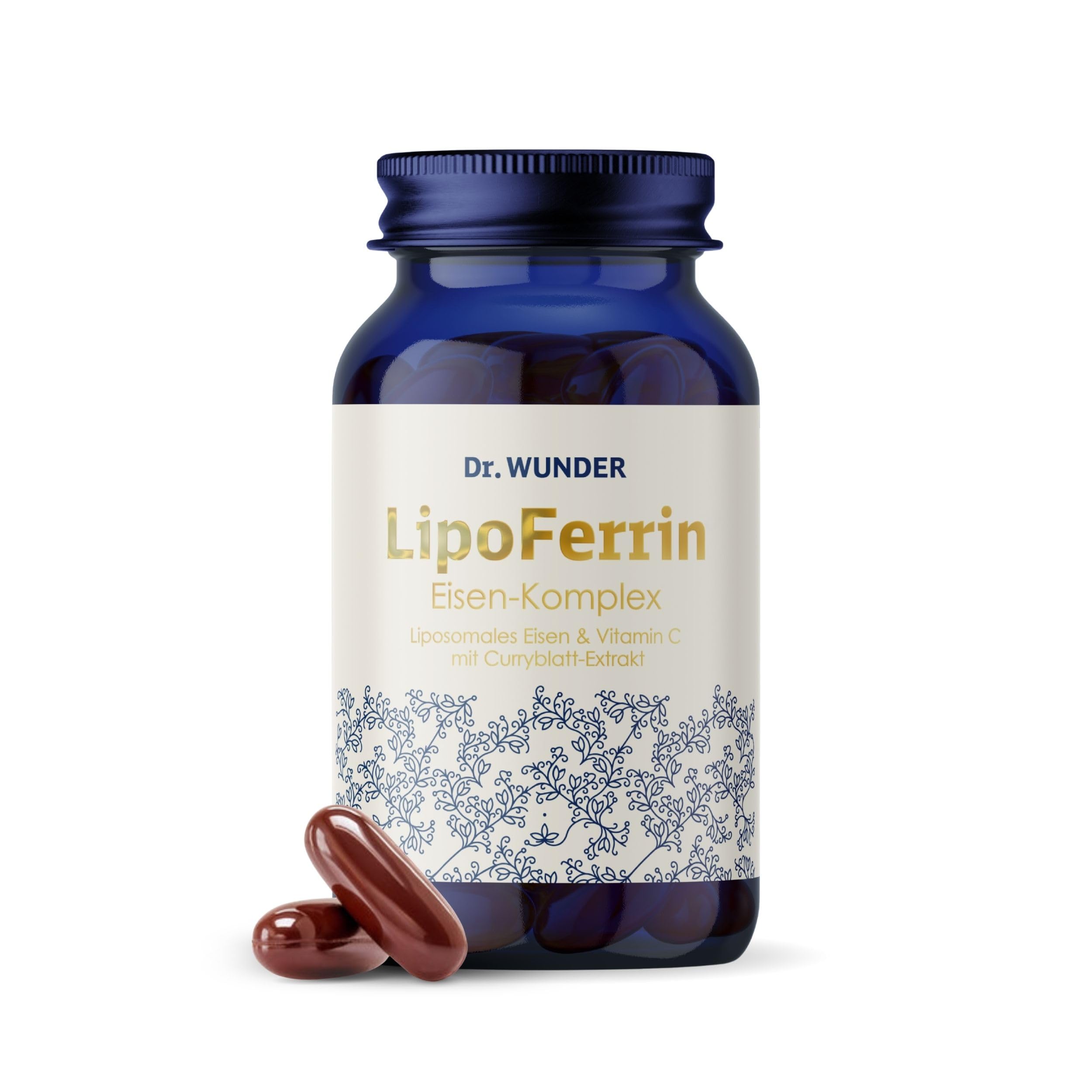 Dr. Wunder LipoFerrin – 60 liposomale Softkapseln | 21mg elementares Eisen + Vitamin C | echte liposomale Form – besonders verträglich & magenfreundlich | mit Curryblatt, Aronia & Aspergillus oryzae