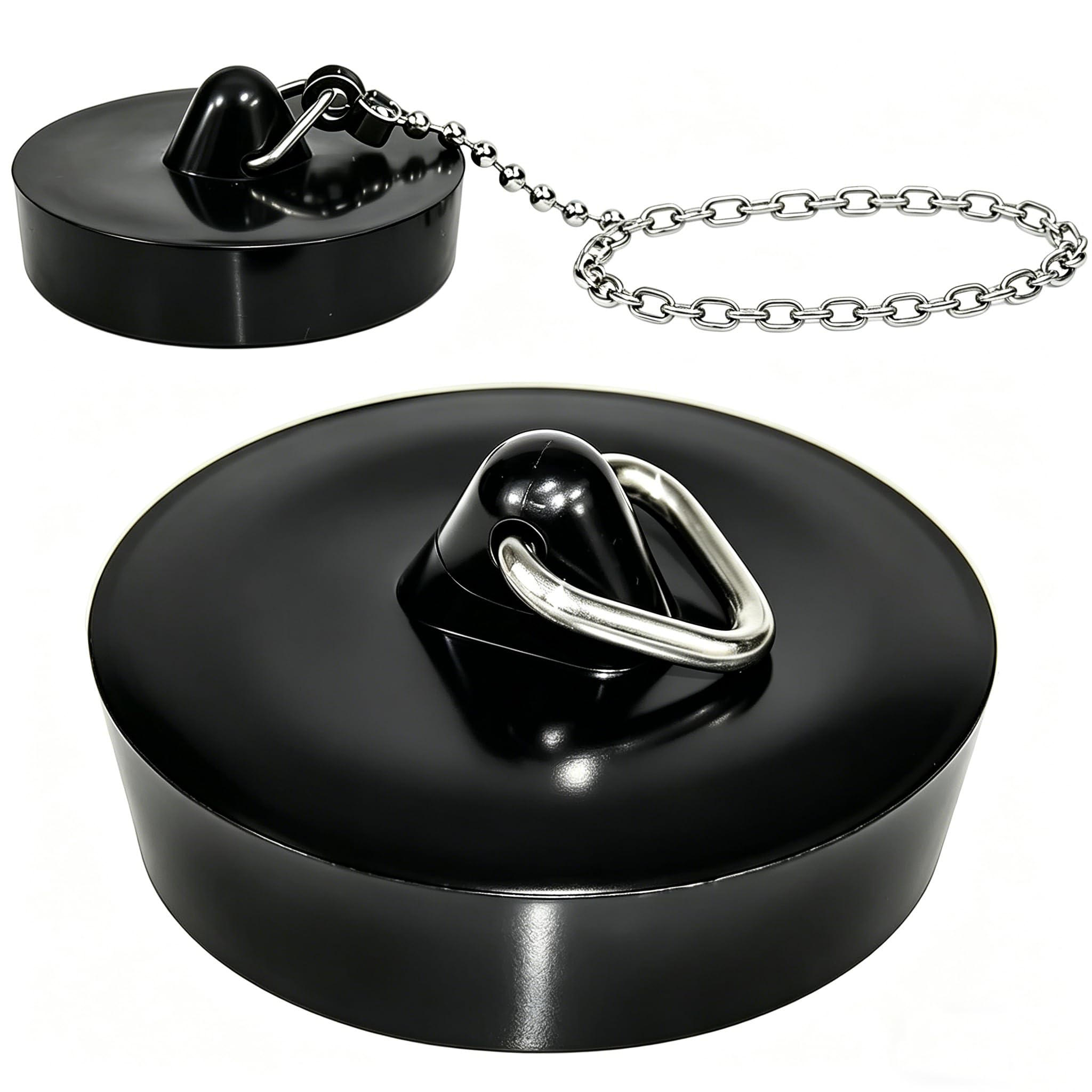 2 Pcs Universal Drain Stopper,Bathtub Plug Drain Stopper Set,Kitchen Sink Plugs Replacement,with Stainless Steel S Hook Chain 100mm Length,for Bathroom & Kitchen,Basin Sink Plugs(Size 45mm To 47mm)