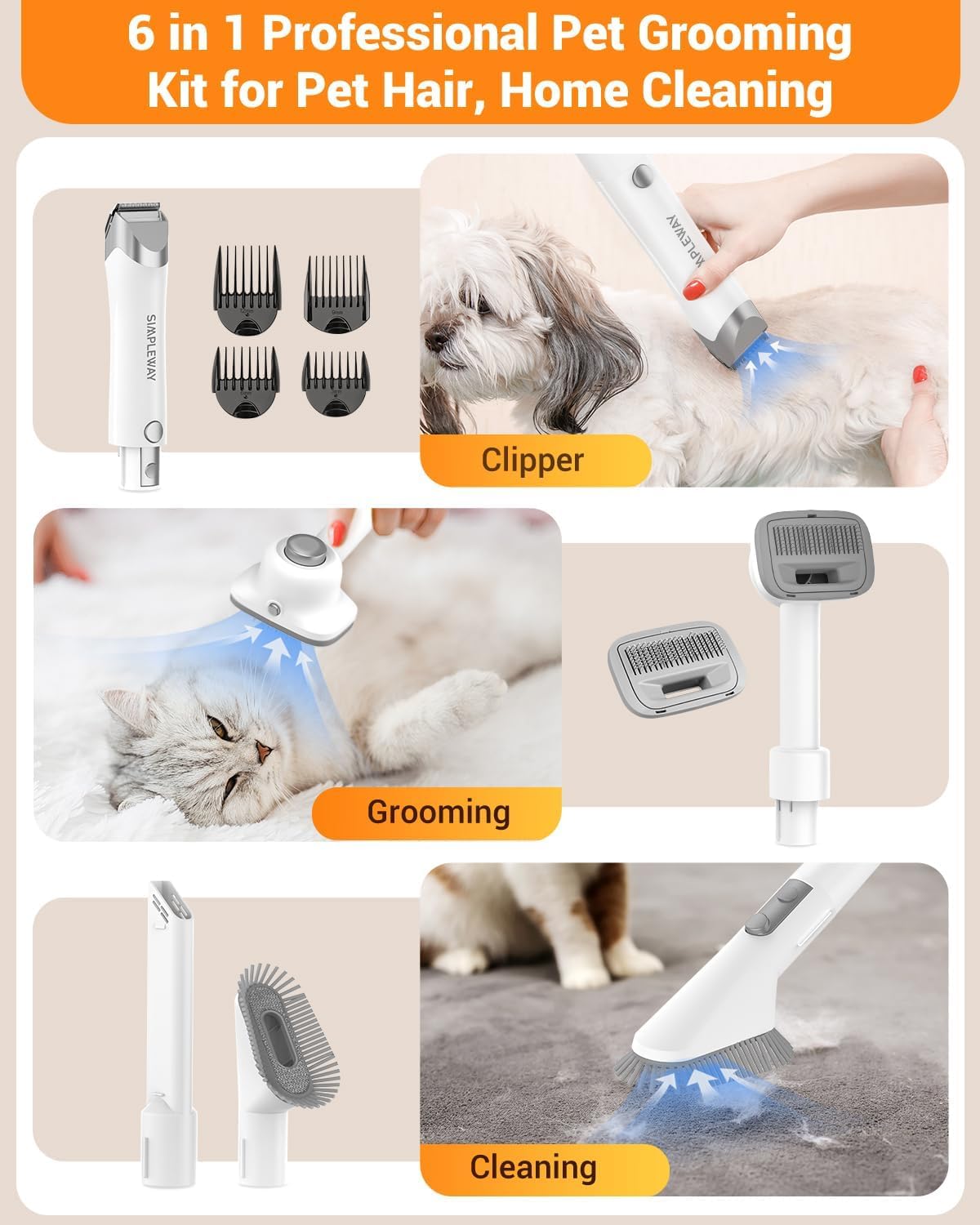 Pet Supplies Less Dog Grooming Vacuum Kit For Shedding: Pet Hair