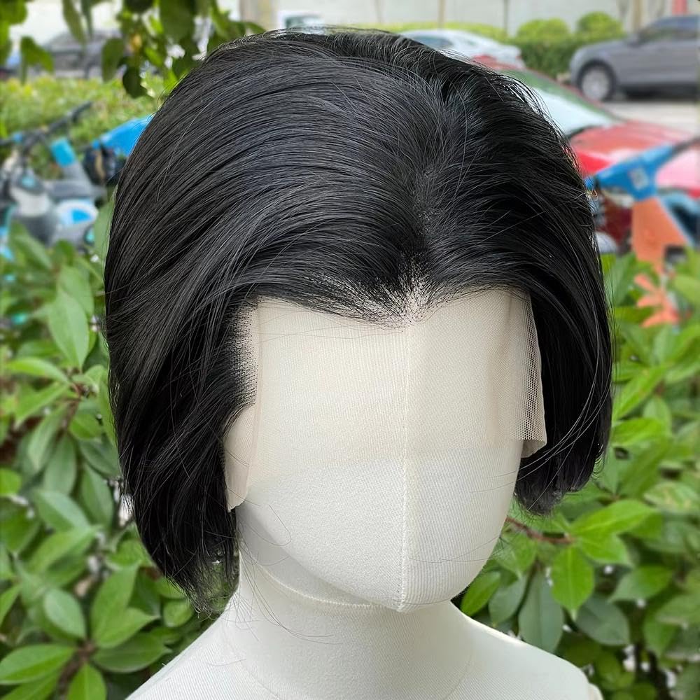 Haarpflege Widow's Peak Jet Black Kurze Bob-Perücke 13 X 4 Lace-Front-Perücken 150% Dichte Ohne Kleber