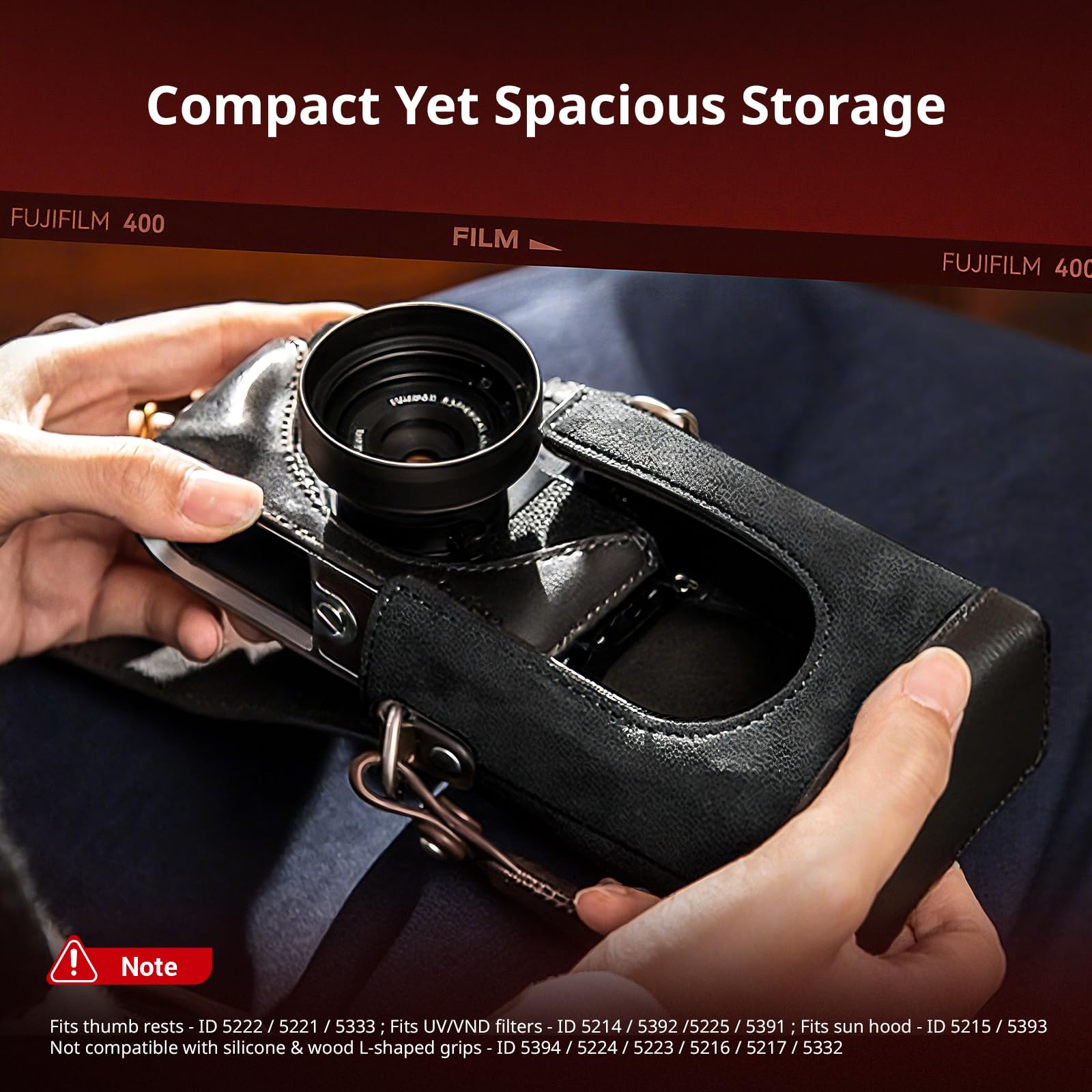 SMALLRIG Kit Retro para FUJIFILM X Half - Funda de Cuero Completa con Estuche Semi-Cuero, Bolsillo y Correa Tejida (Negro) - 5219