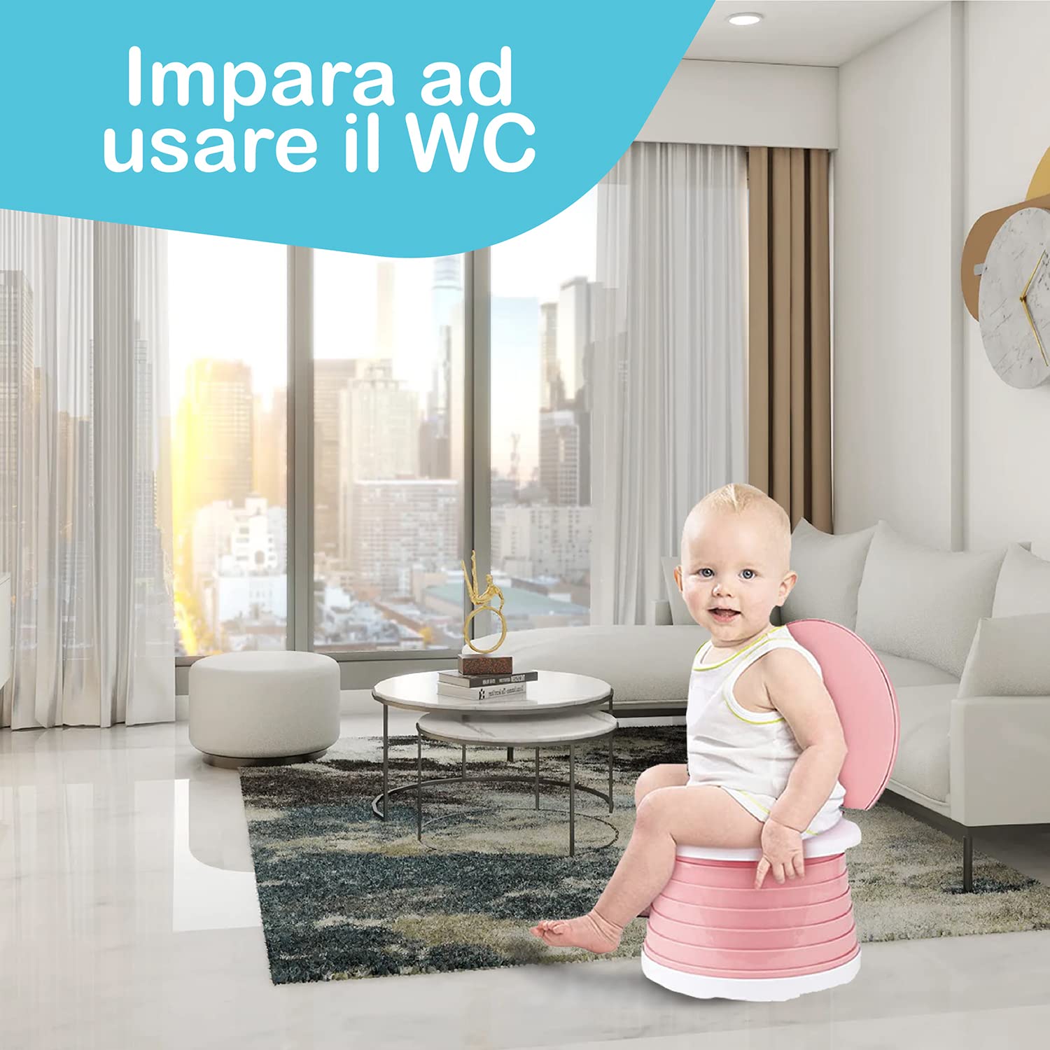 POTTY, Originale, Vasino Portatile per Bambini da Viaggio, Pieghevole con Sacchetti Usa e Getta, Vasino Bambini, ROSA