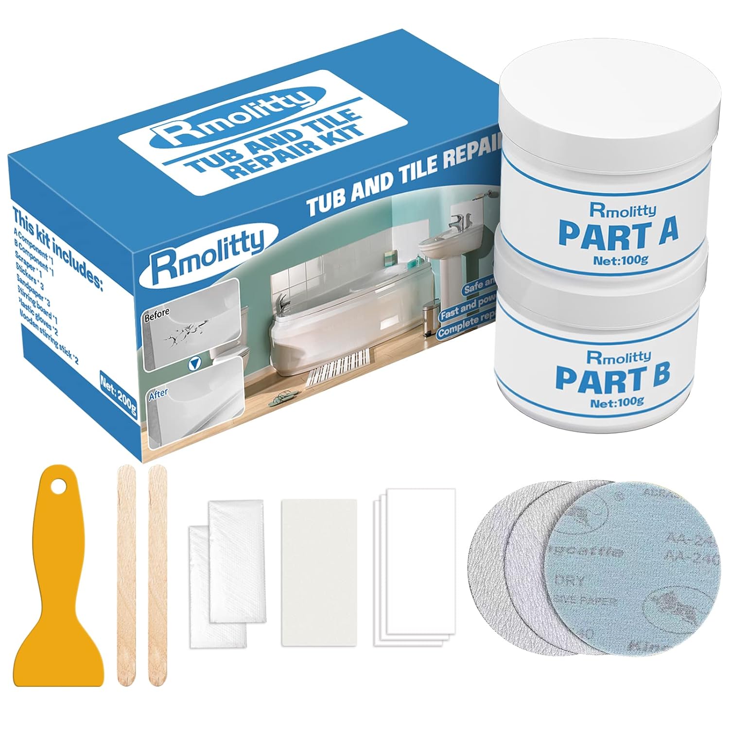 Shower Tray Repair Kit, 200g Tub, Tile and Shower Repair Kit