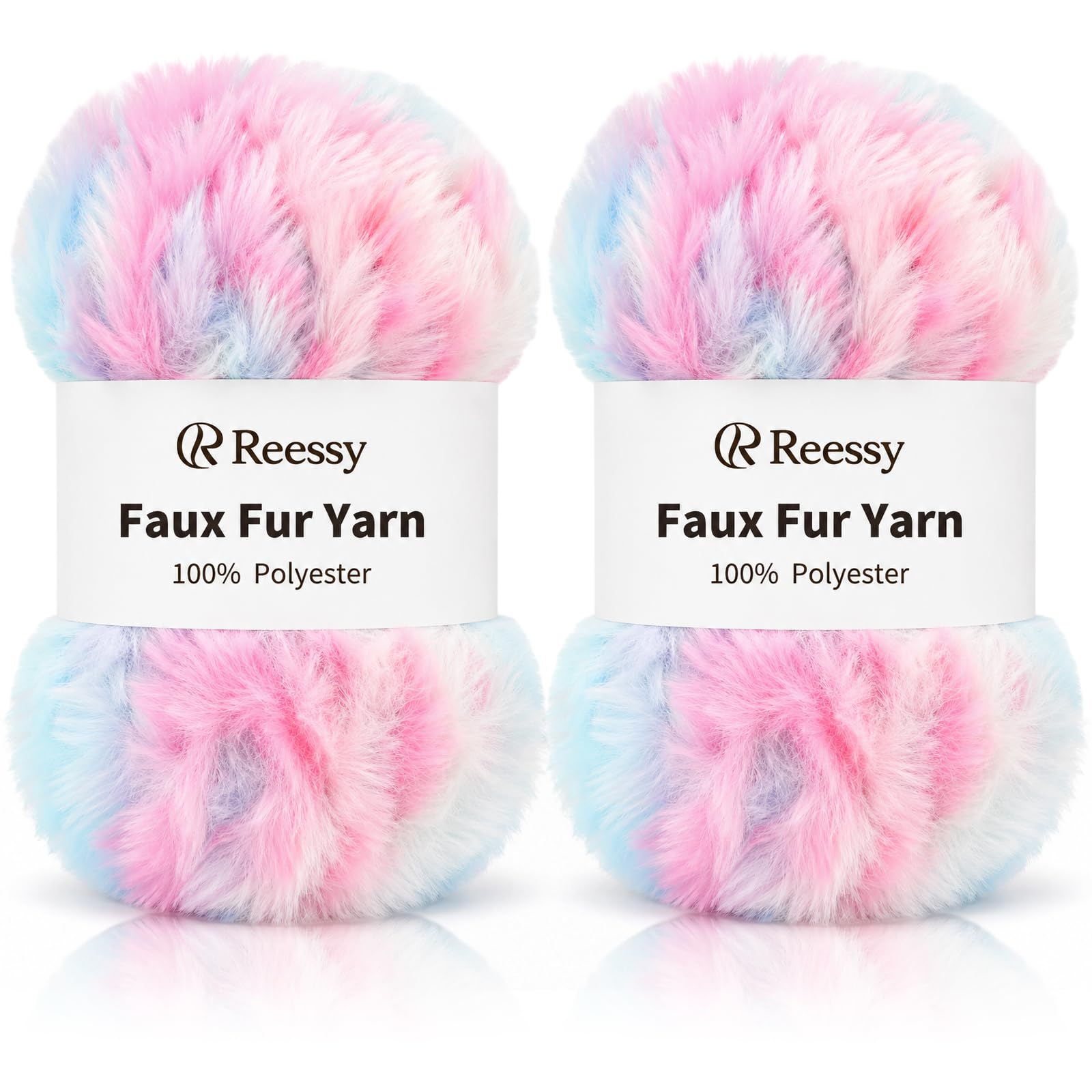 Reessy Fluffy Yarn for Crocheting and Knitting, 2 × 100g Super Soft Fluffy Chunky Faux Fur Yarn, Luxurious Fuzzy Yarn for Blankets, Hats, Scarves and Amigurumi-Rainbow
