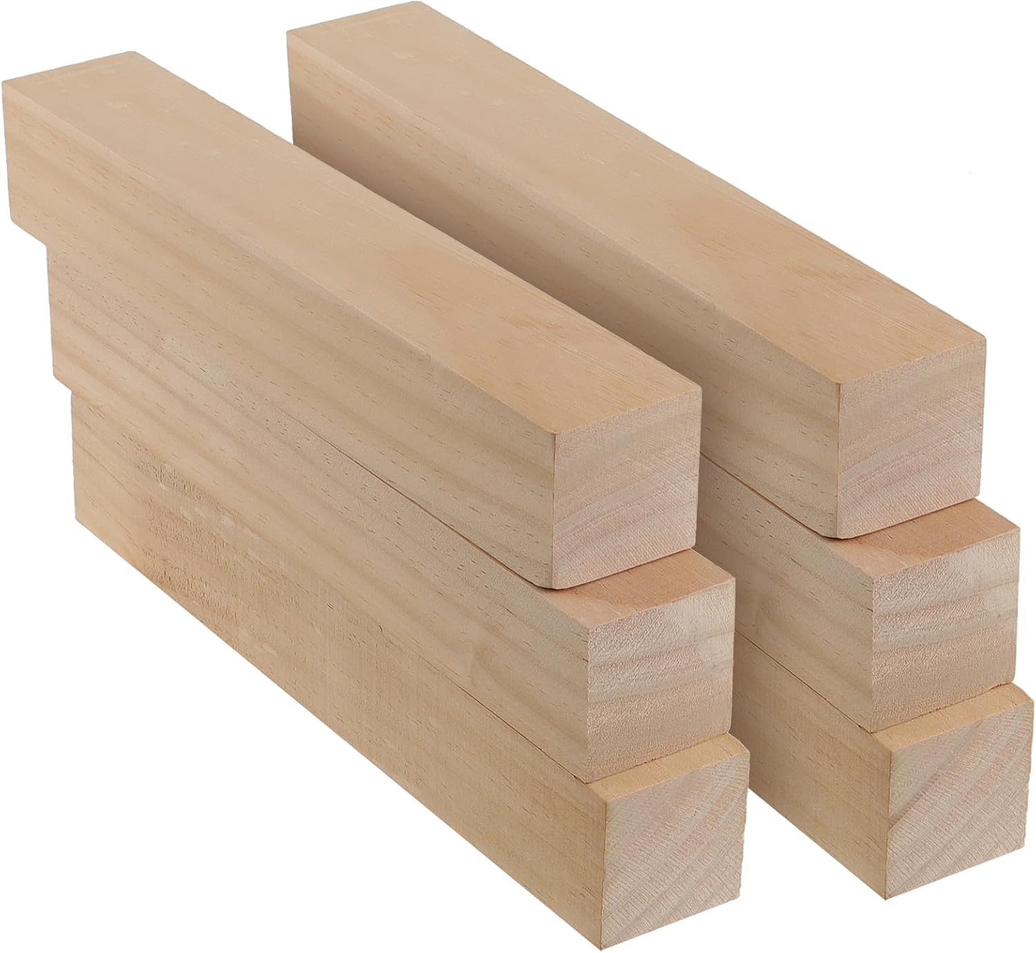 6 PCS 12 x 2 x 2 Inches Pine Lumber Square Turning Blanks, Natural Unfinished Wood Carving Blocks for Carving, DIY Art and Craft