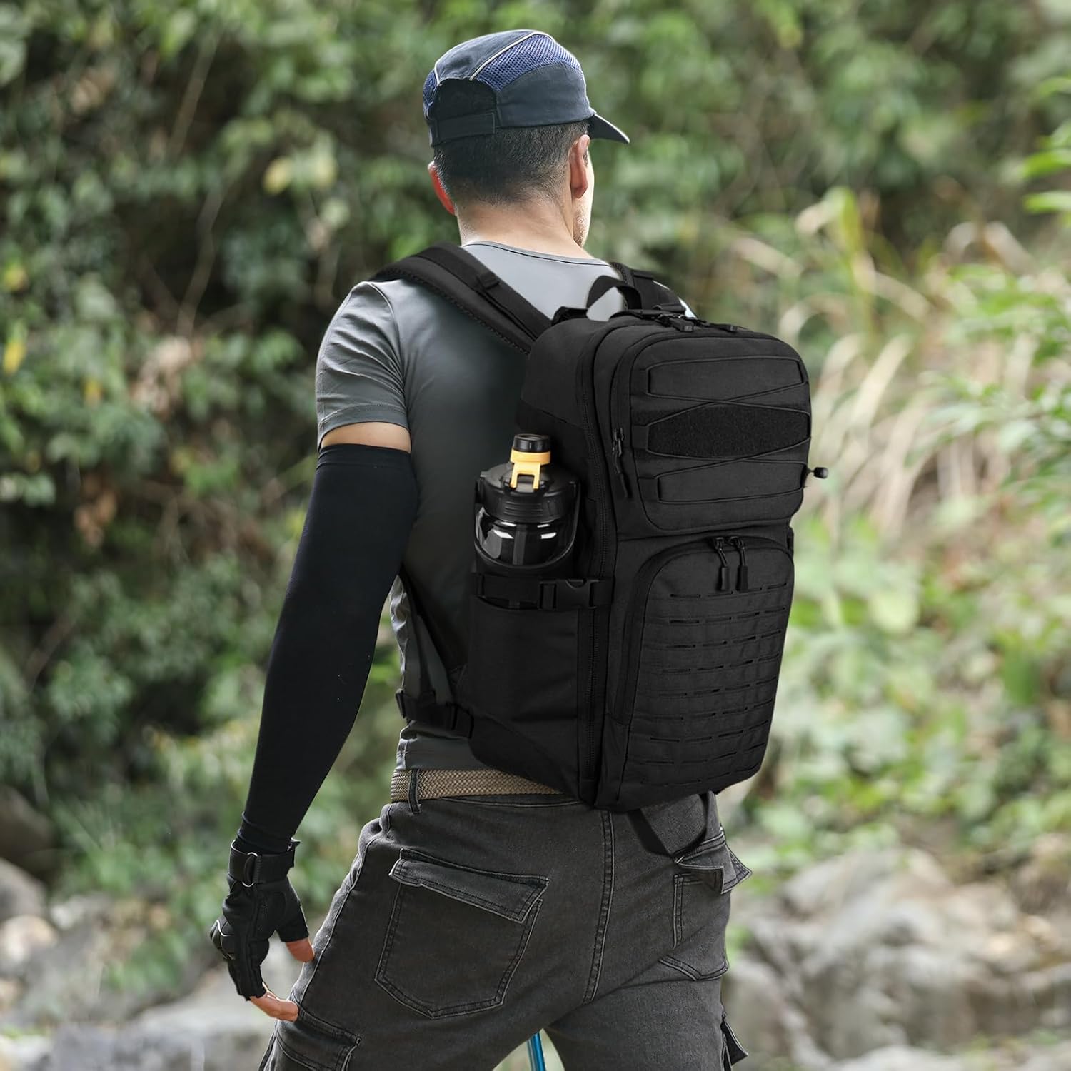 HUNTVP Tactical Backpack for Men 35L Military Backpack MOLLE 1000D Army Daypack 3 Day Bug Out Bag for Work Camping Hiking Outdoor, Black - Image 2