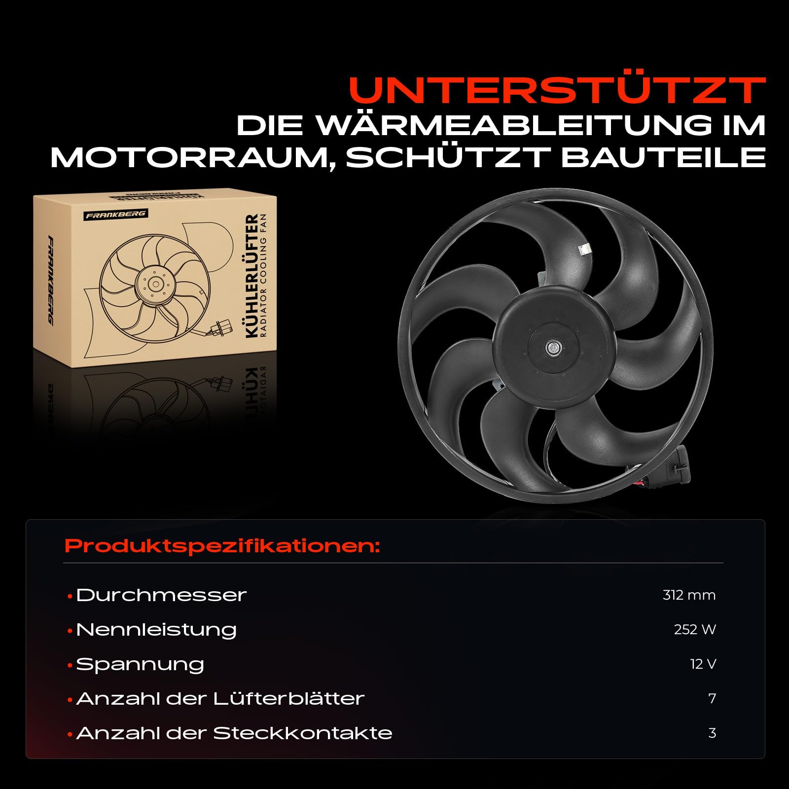 Frankberg Kühlerlüfter Ventilator Motorkühlung Kompatibel mit Astra H A04 1.2L 2005-2010 Astra H L48 1.6L-2.0L 2004-2014 Zafira B A05 1.6L-2.2L 2005-2015 Replace# 13147279