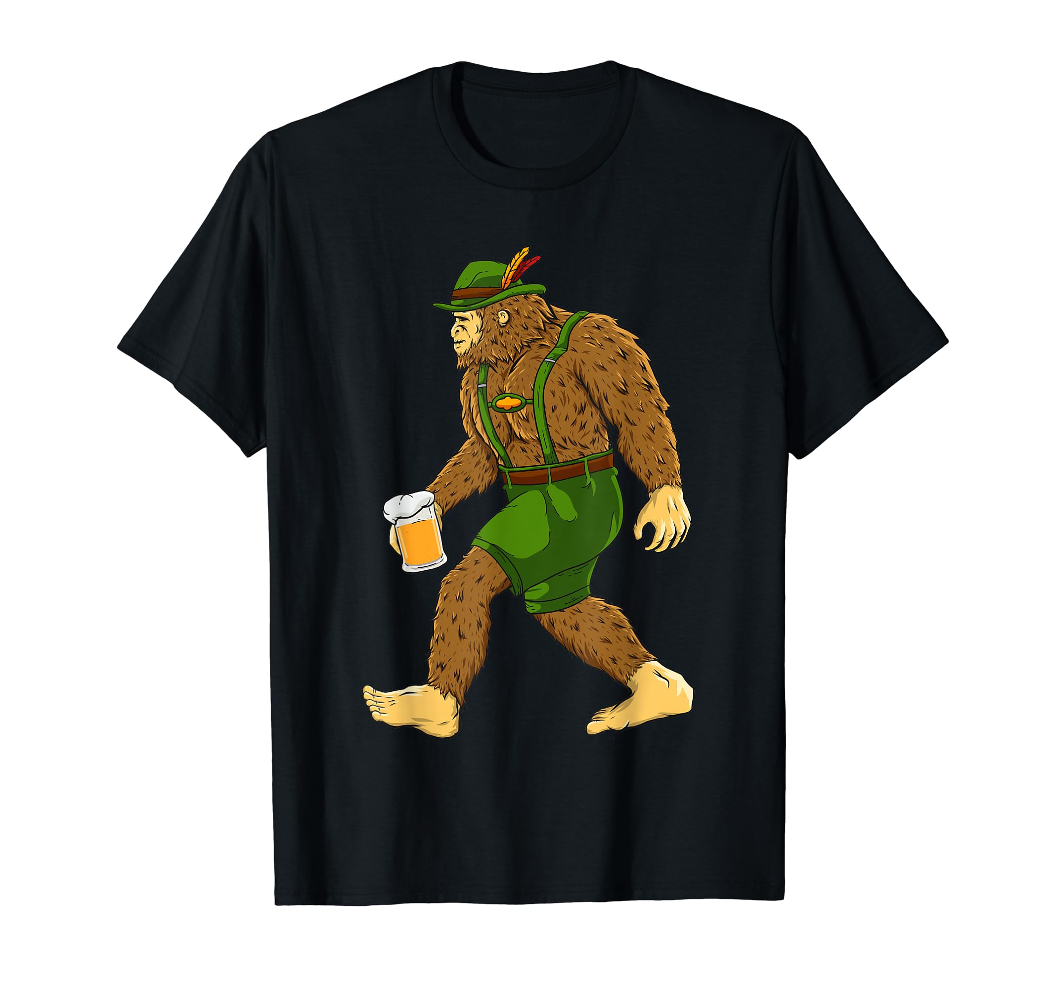 Bigfoot Lederhosen German Prost Beer Stein Mug Festive Print T-Shirt