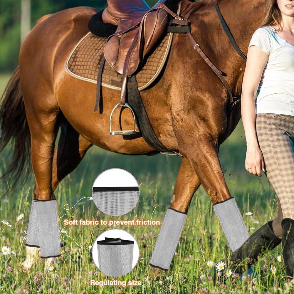 Botas De Malla contra Moscas para Caballo 4 Piezas Botas De Caballo De Malla Transpirable Envolturas Protectoras para Patas De Caballo Leggings De Caballo para Prevenir Moscas