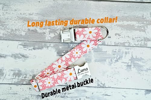 Miniatura 4 de Collar de perro floral de margaritas rosadas con hebilla de metal o plástico, hecho a mano, collar personalizado grabado personalizado, 1 pulgada de