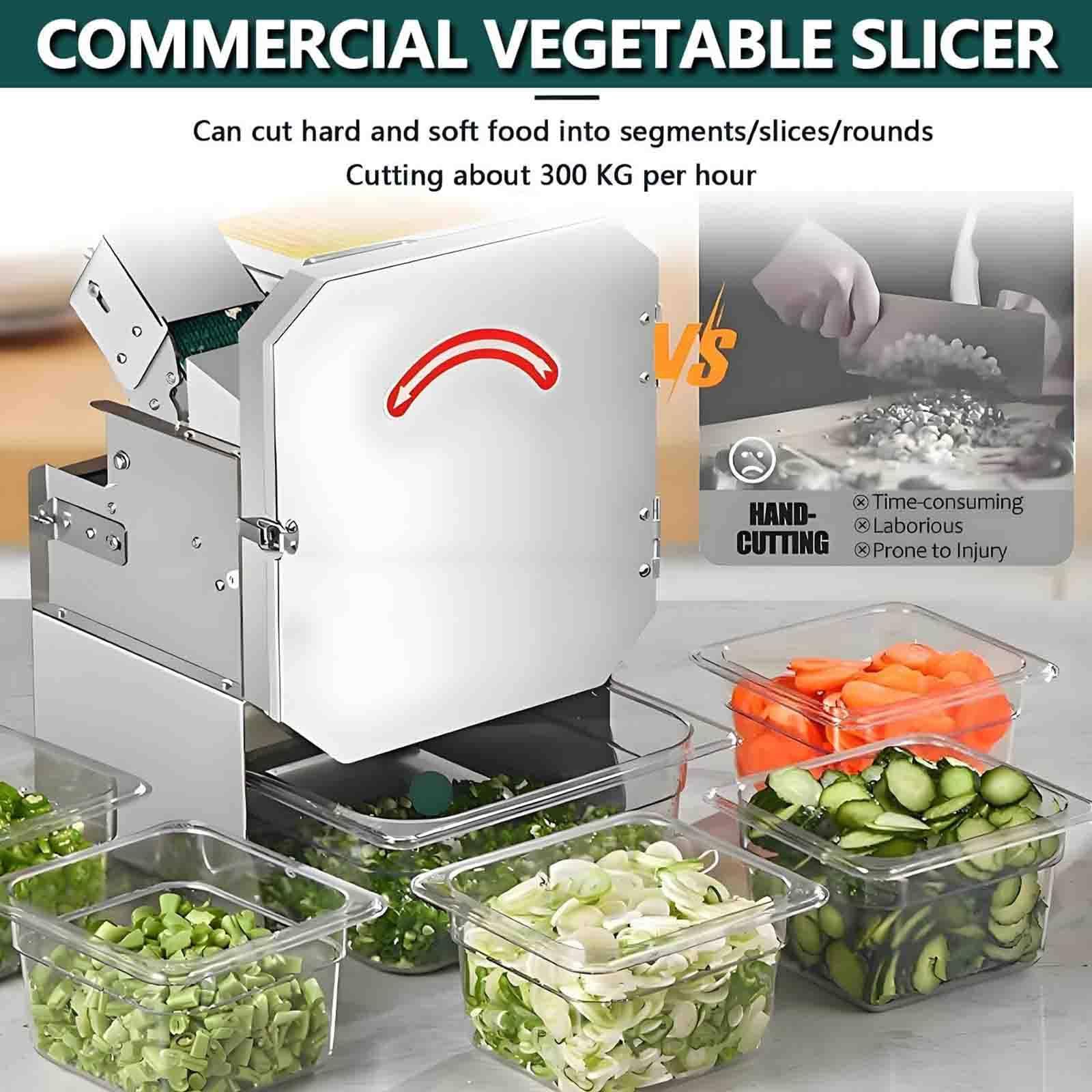 PixCy Affettatrice Acciaio Inox Tritatutto Verdure Elettrico 200W 700Giri/Min Ingresso 70mm Spessore Regolabile 1.5-35mm per Cipollotti Peperoni Porri Sedano Commerciale Domestico