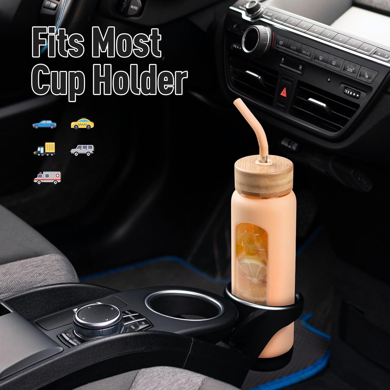 24oz Glass Water Bottle with Straw and 2 Lids-Bamboo and Spout Lid, Borosilicate Glass Water Bottle with Silicone Sleeve and Time Marker,BPA Free & Cupholder Friendly,Amber - Image 6