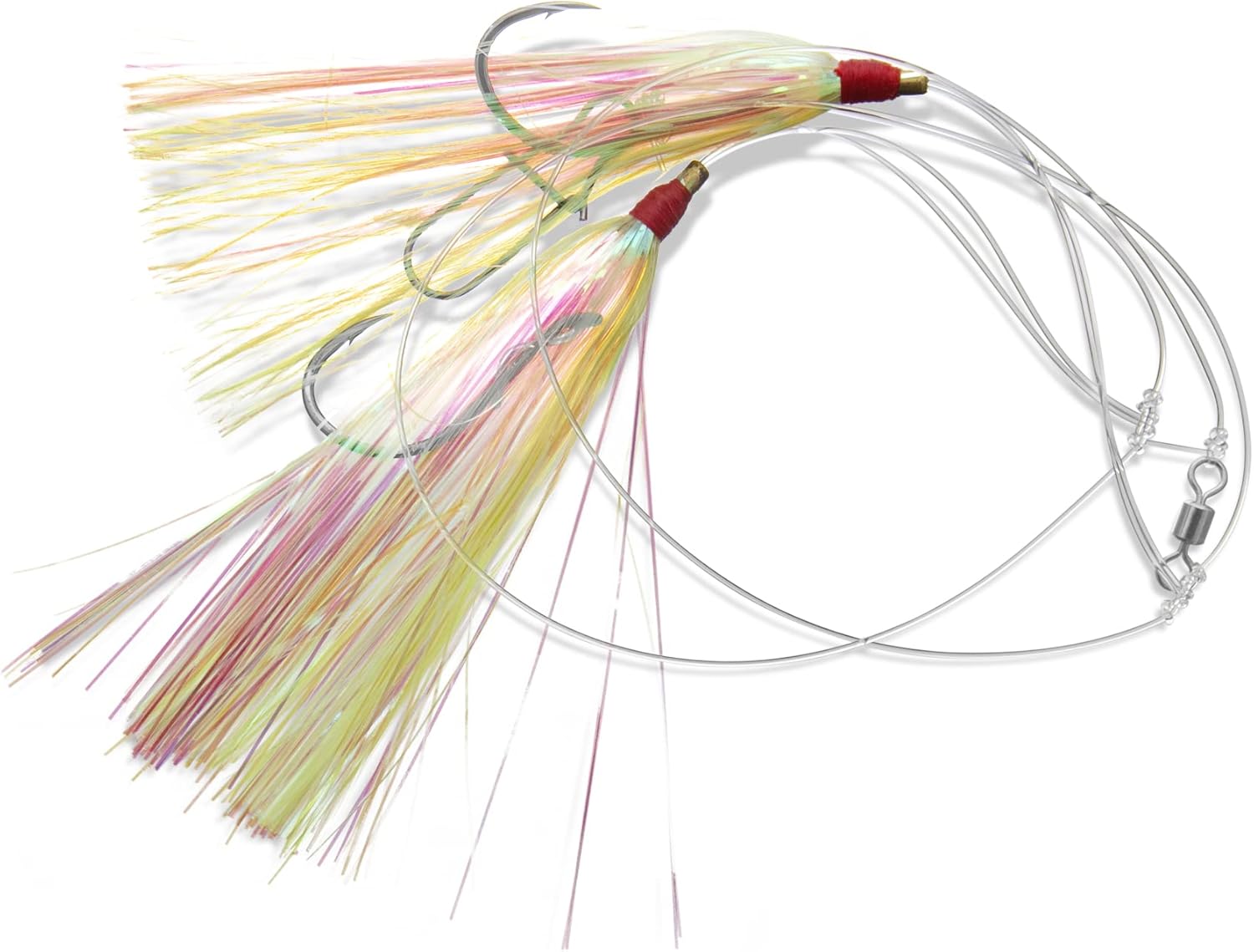Uncle Mo’s Tackle - 1, 5 & 10 Pack Options - Fluke Flounder Hey Now Killer Hi-Lo Rig – MYLAR Teaser For Saltwater – BKK Black Size 3/0 Octopus Hook - 30lb Heavy Duty Mono 2ft long - Black Duo-Lock Snaps