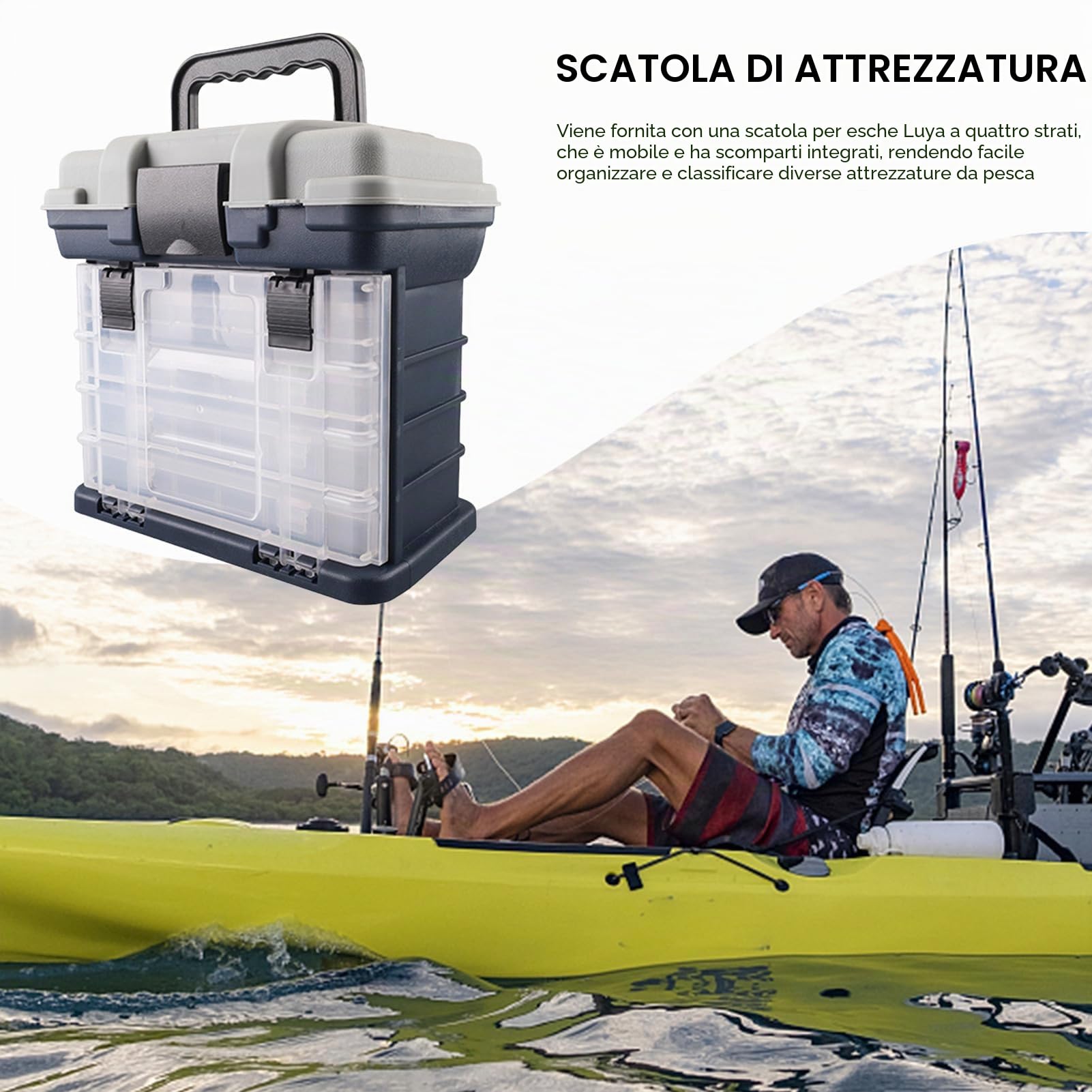 awakentti Organizer portatile per attrezzatura da pesca, con 4 cassetti, grande capacità, scomparti multipli, scatola multiuso per attrezzatura da pesca, perline e ferramenta