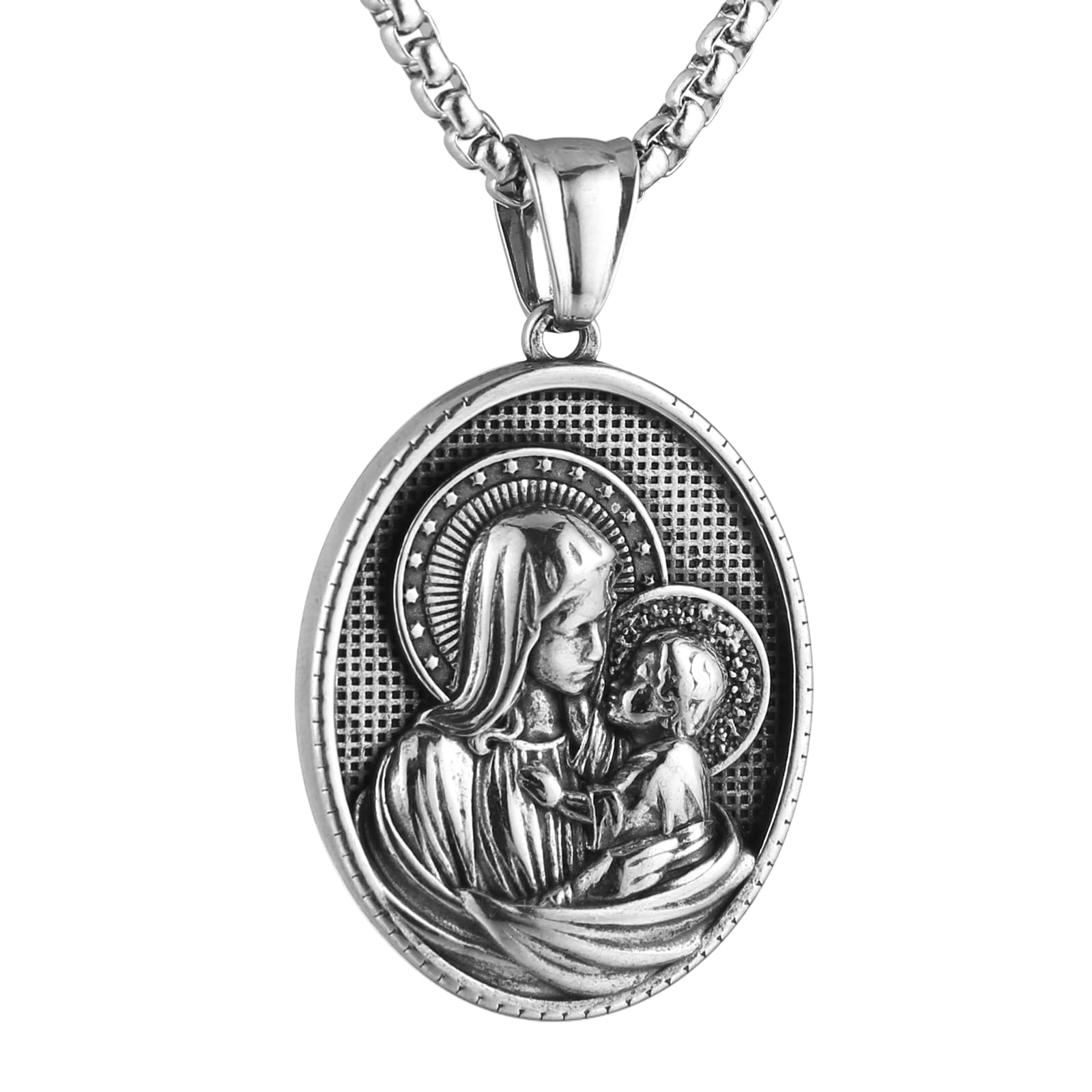 Virgin Mary Jesus St Joseph Medal Necklace for Men Women Retro Religious Stainless Steel Christian Pray Amulet Pendant Jewelry Gift