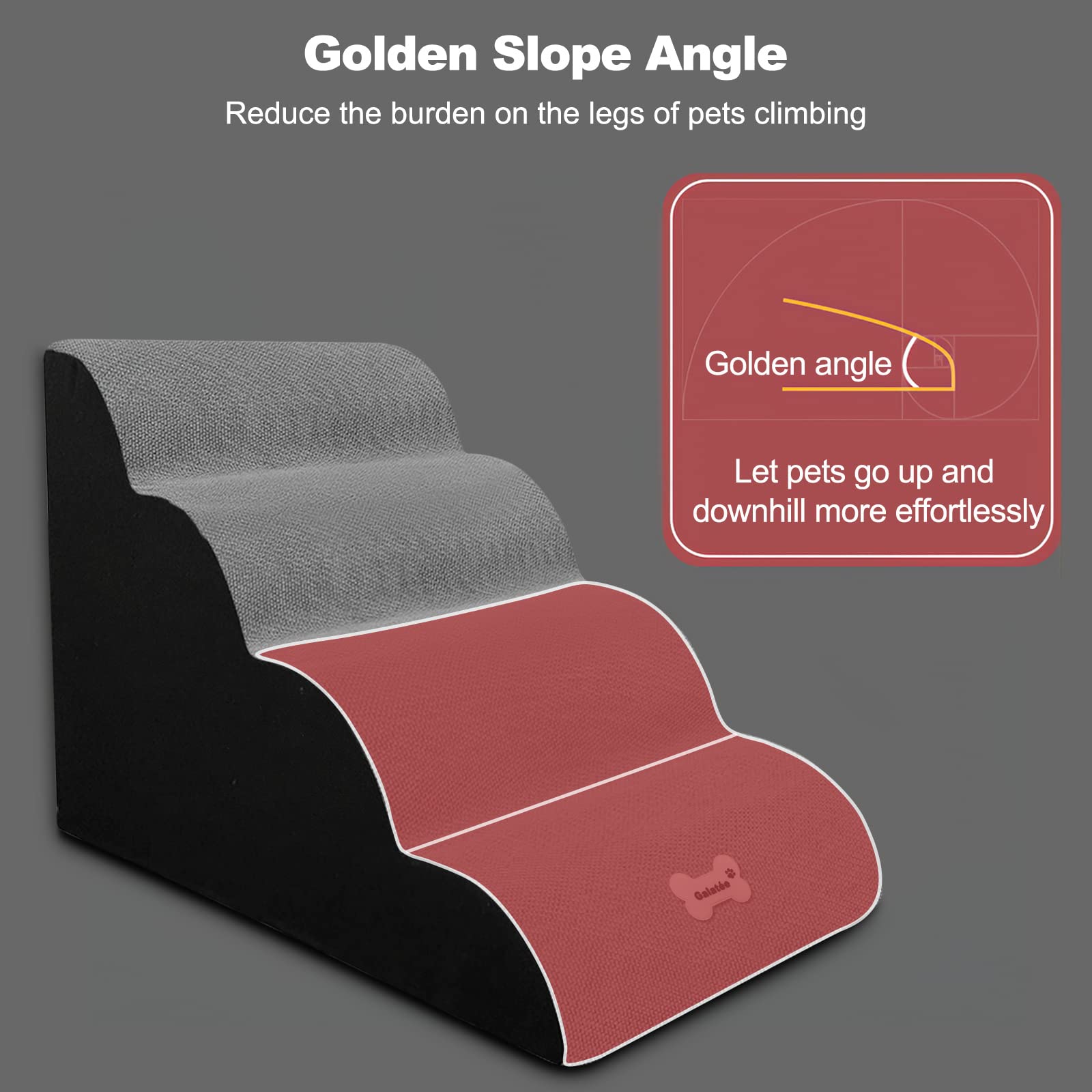 Galatée Escaleras Para Perros, Escaleras Para Mascotas De 4 Peldaños, Escalones Para Perros Para Sofá De Cama Alta Con Funda Lavable, Rampas Para Perros De Esponja De Alta Densidad(Negro)