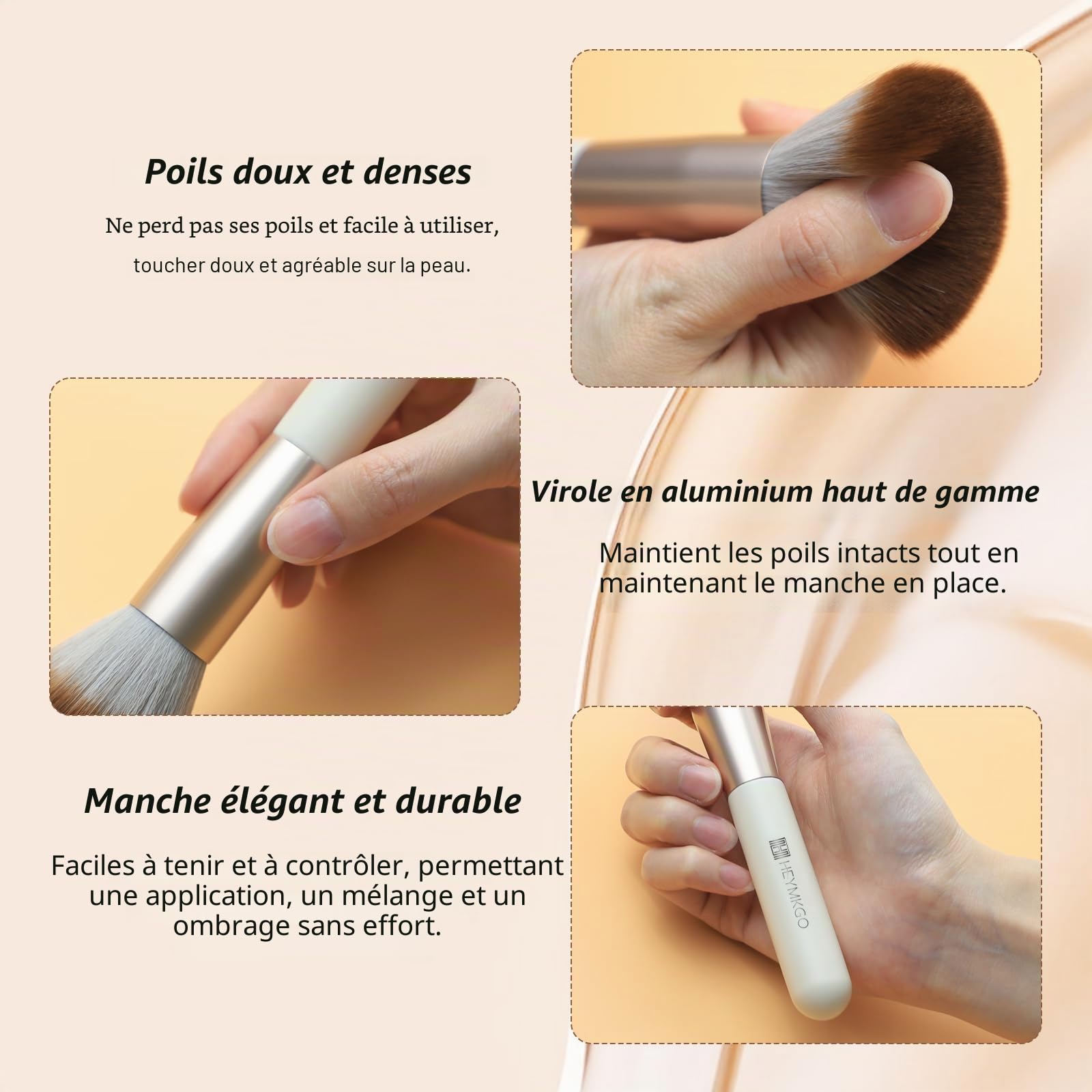 HEYMKGO Lot de 18 Pinceaux de Maquillage Professionnels, 2 Houppettes et Trousse de Voyage Incluses pour Fond de Teint, Poudre, Fard à Paupières