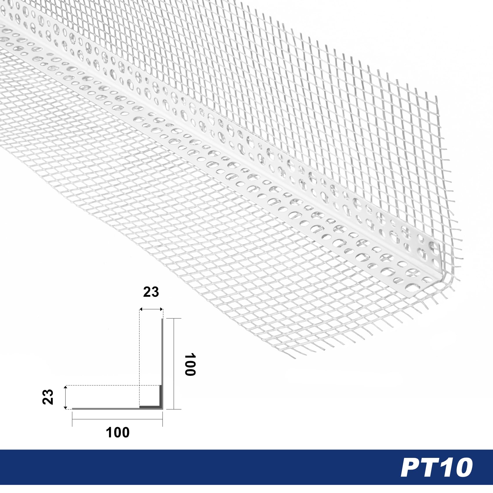 LEMAL Putzschienen PT10, PVC Kunststoff weiß, Armierungsgewebe außen (2 Meter / 1 Leiste)- Gewebeeckwinkel Eckschutzschiene Innenputz Putzgewebe außen