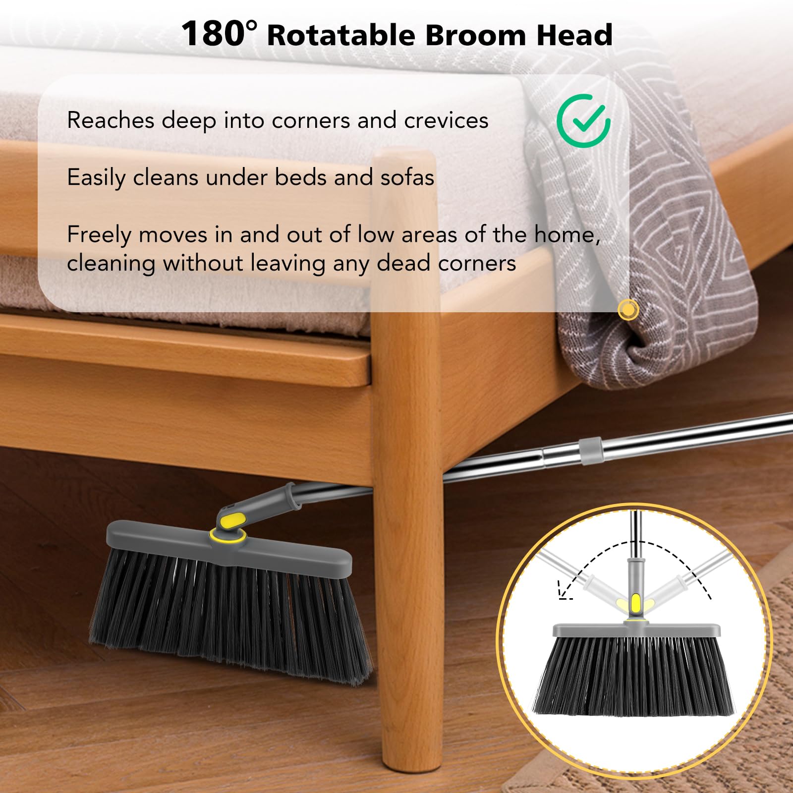 TOSAVGA Recogedor Plegable, Escoba Mango Largo, 180 Grados Giratorio, para Interior Cocina