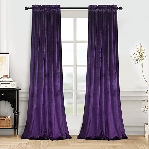 Roslynwood Cortinas de terciopelo color morado que proporcionan privacidad, con bolsillo para barra, cortinas de ventana para dormitorio, 52