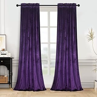 Roslynwood Purple Velvet Curtains for Living Room - Velvet Curtain Panels Privacy Rod Pocket Window Drapes for Bedroom,W52 by L63 inches, 2 Panels - Buy now