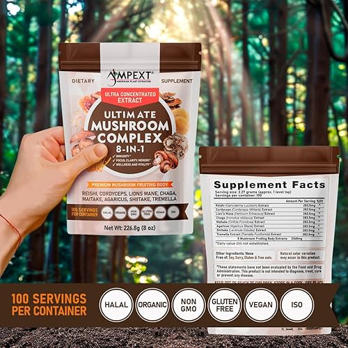 Miniatura 6 de Complejo de hongos 8 en 1 una mezcla de extractos solubles en agua de 8 hongos potentes, formulado para apoyar la inmunidad, mejorar la claridad, la