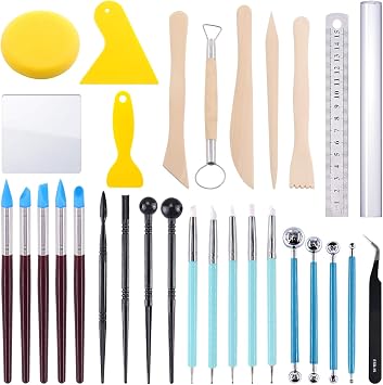 Swpeet 30Pcs Silicone Clay Sculpting Tool, Modeling Dotting Tool & Pottery Craft Ball Stylus Tool,Dotting Pottery Toolsfor Pottery Modeling, Smoothing Clay, Ceramics