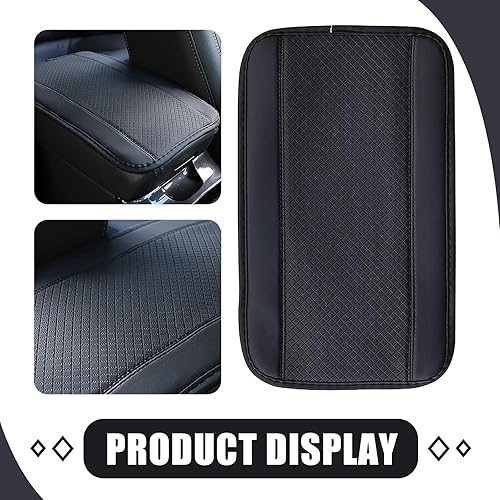 Miniatura 2 de Slykew 1 alfombrilla para reposabrazos de automóvil, 12.5 x 7.4 pulgadas, piel sintética suave de doble línea, cubierta de consola central de