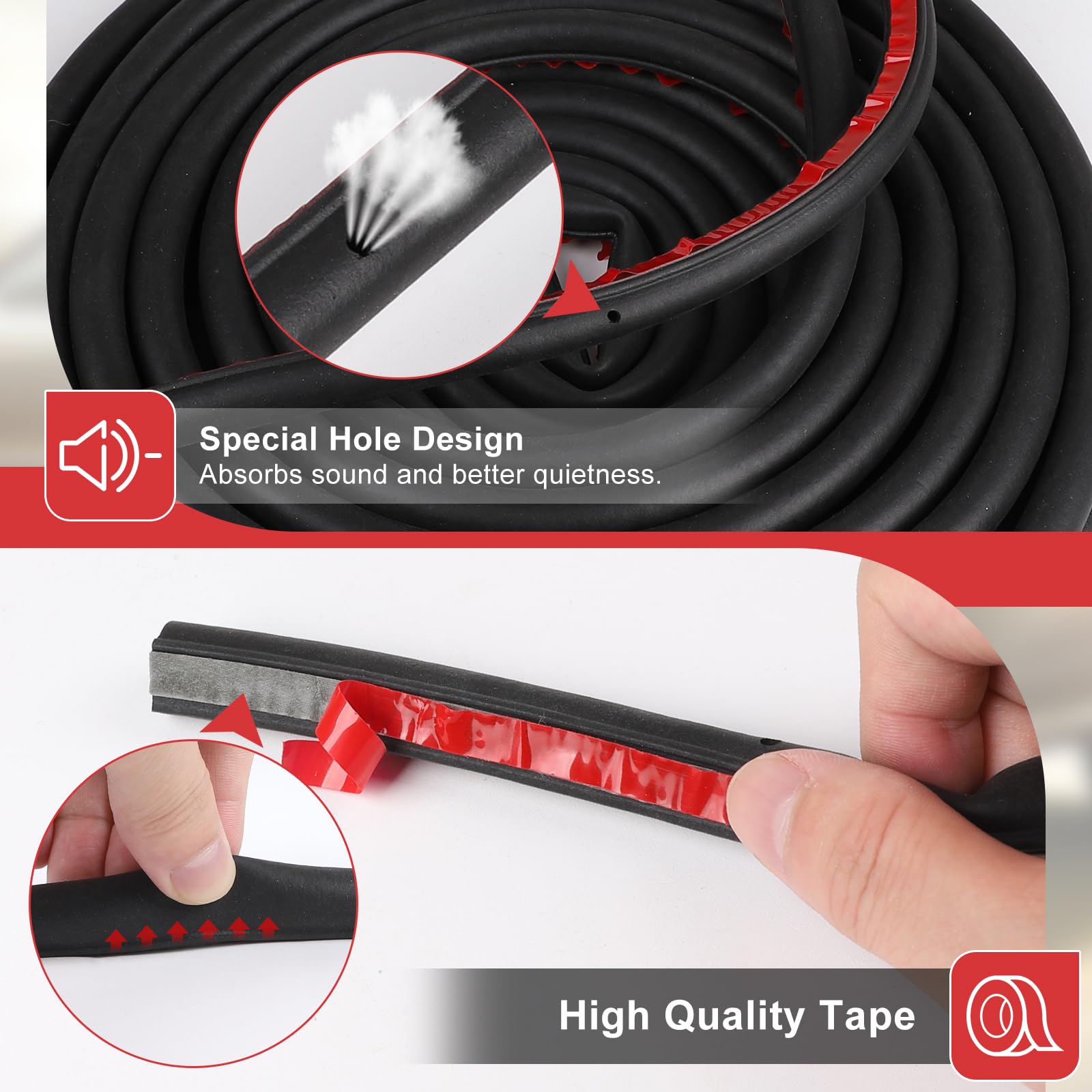 EFUTURETIME 12M Guarnizione per Sportelli Auto 14mm X 14mm, Guarnizione Porta Auto Gomma Adesiva Universale in Forma di D per Auto, Furgoncino, Camper e SUV