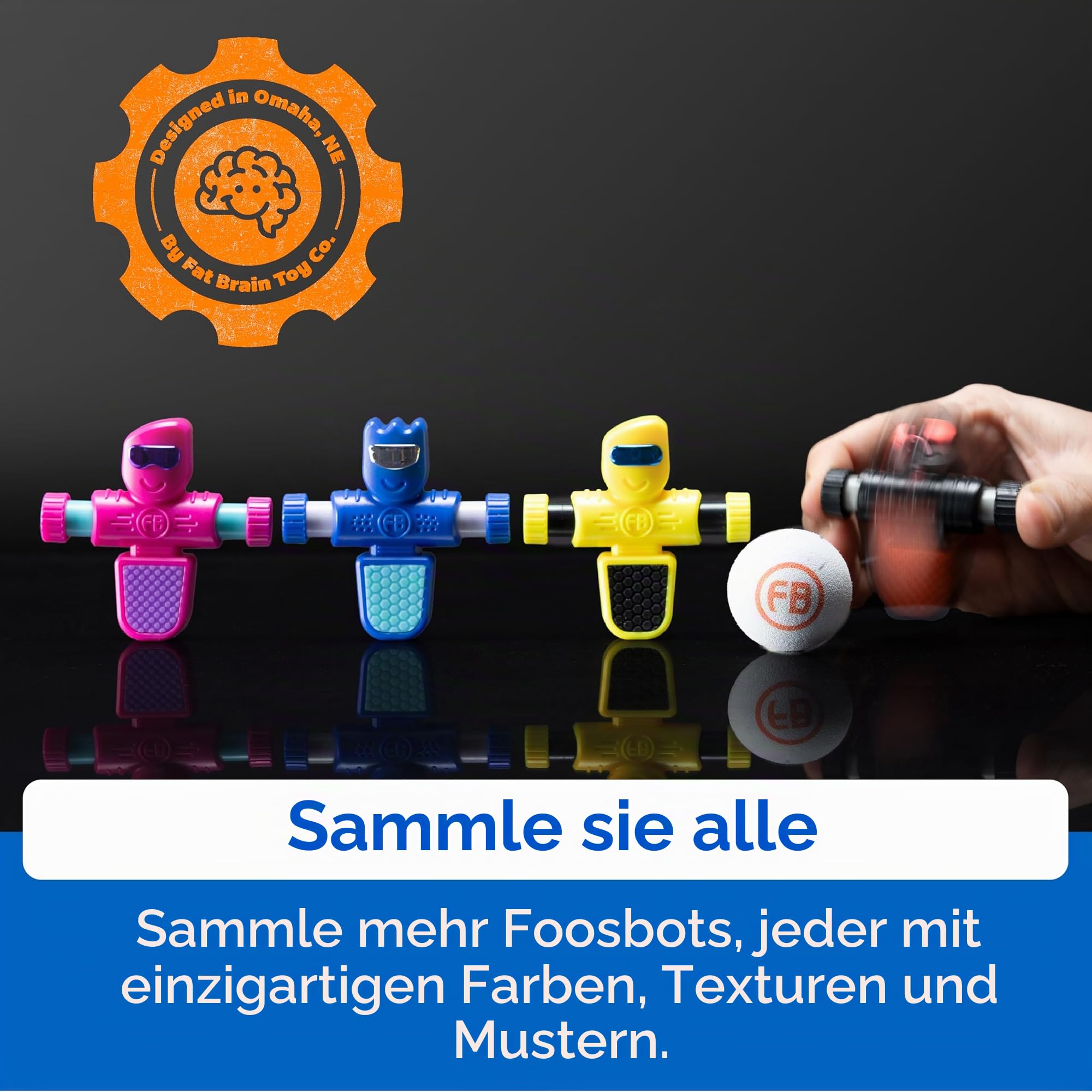 Tomy Fat Brain Toys Foosbots 2er-Pack - Das fußballthemenorientierte, rasante Tischspiel für 2 Spieler für Kinder ab 6 Jahren - Spaßiges Fußballgeschenk - optimal für Fußballfans und Familien