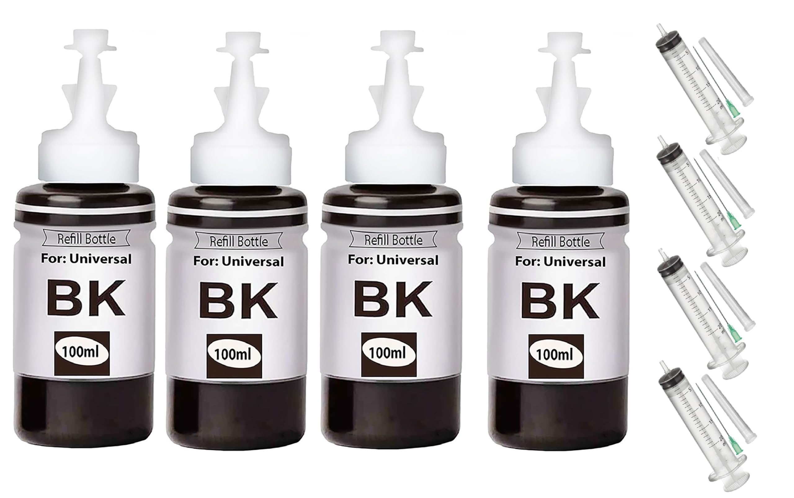 CANOFF Refill Ink for 2723 Multi-Function Deskjet Printers 1210,1211,1212,1213,2330,2331,2332,2333,2722,2723,2729; Deskjet Plus 4121, 4122, 4123. with Syringes (4 Black Refill Ink, 4Sy)
