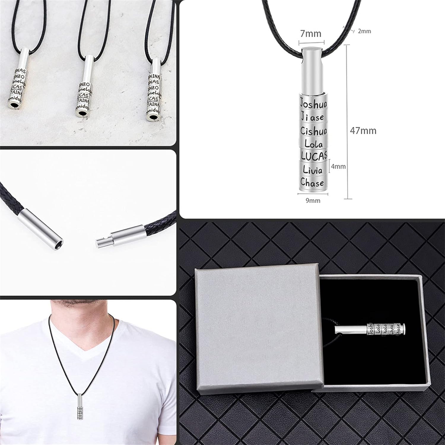 ORFAN Custom Mens Name Bar Necklace for Men Personalized Dad Necklace with 1-9 Names Engraved Name Bead Necklace Personalized Mens Family Necklace Men Necklace Chain Customized for Father