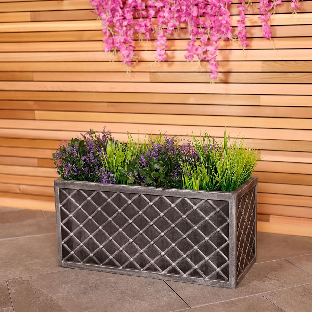 Bowers Bargains Lazio Trough Planter, Pewter, Lattice Design (Lazio Trough)