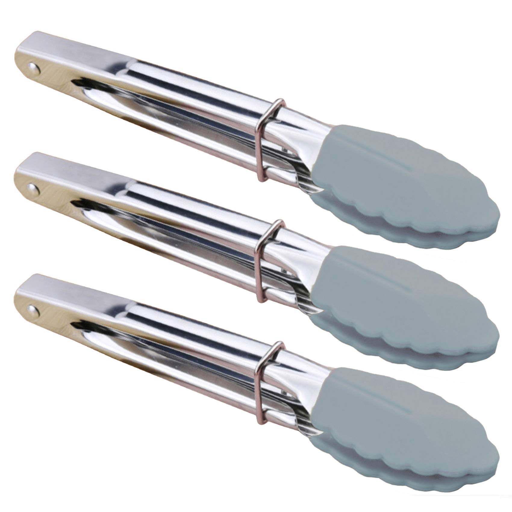 HINMAY 7 Inch Silicone Utility Tong Kitchen Tongs, Set of 3 (Gray)