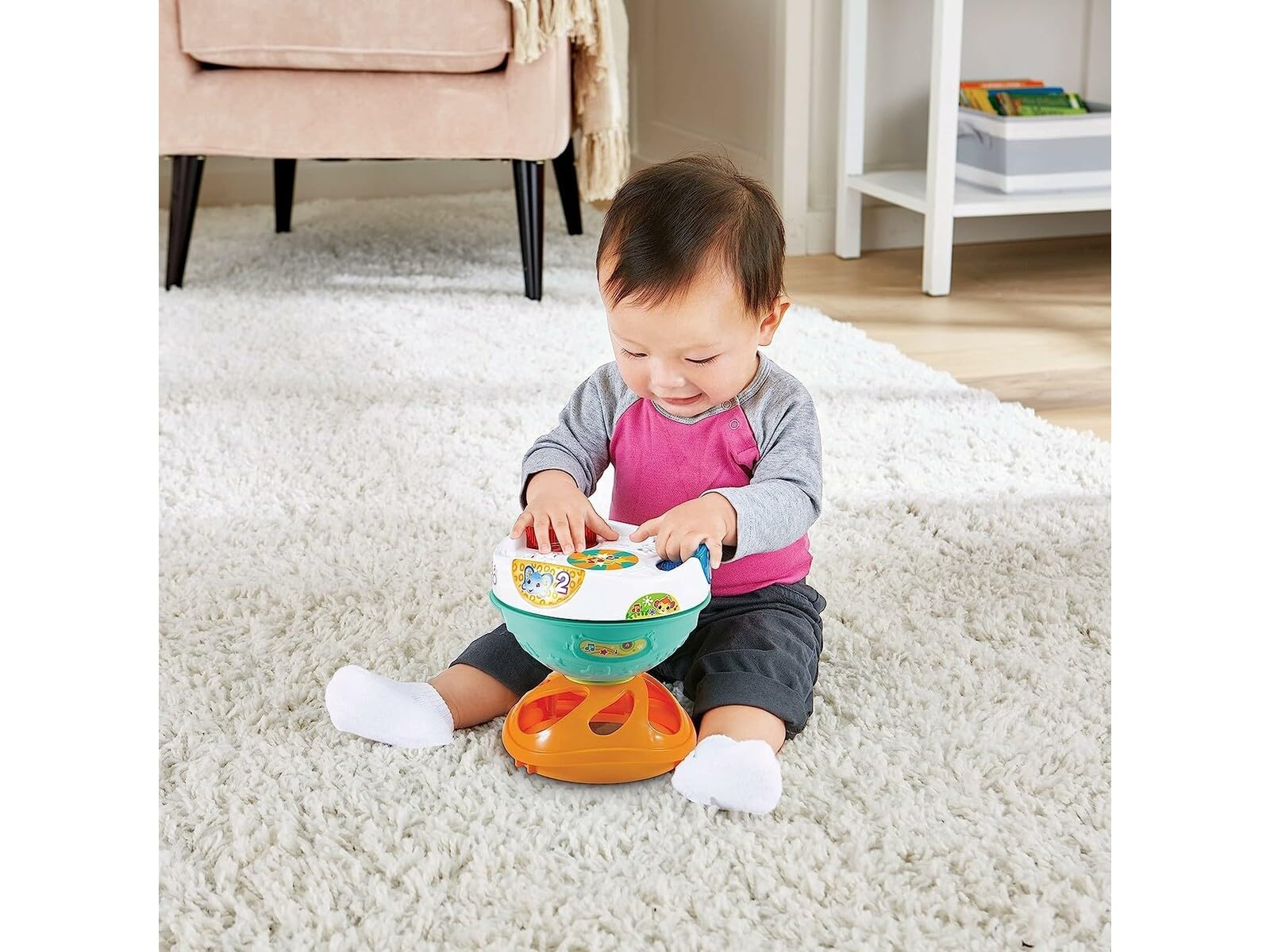 VTech - Rueda la Bola 3 en 1, Pelota interactiva para bebés +9 Meses, transformable en diábolo y Tambor, Versión ESP